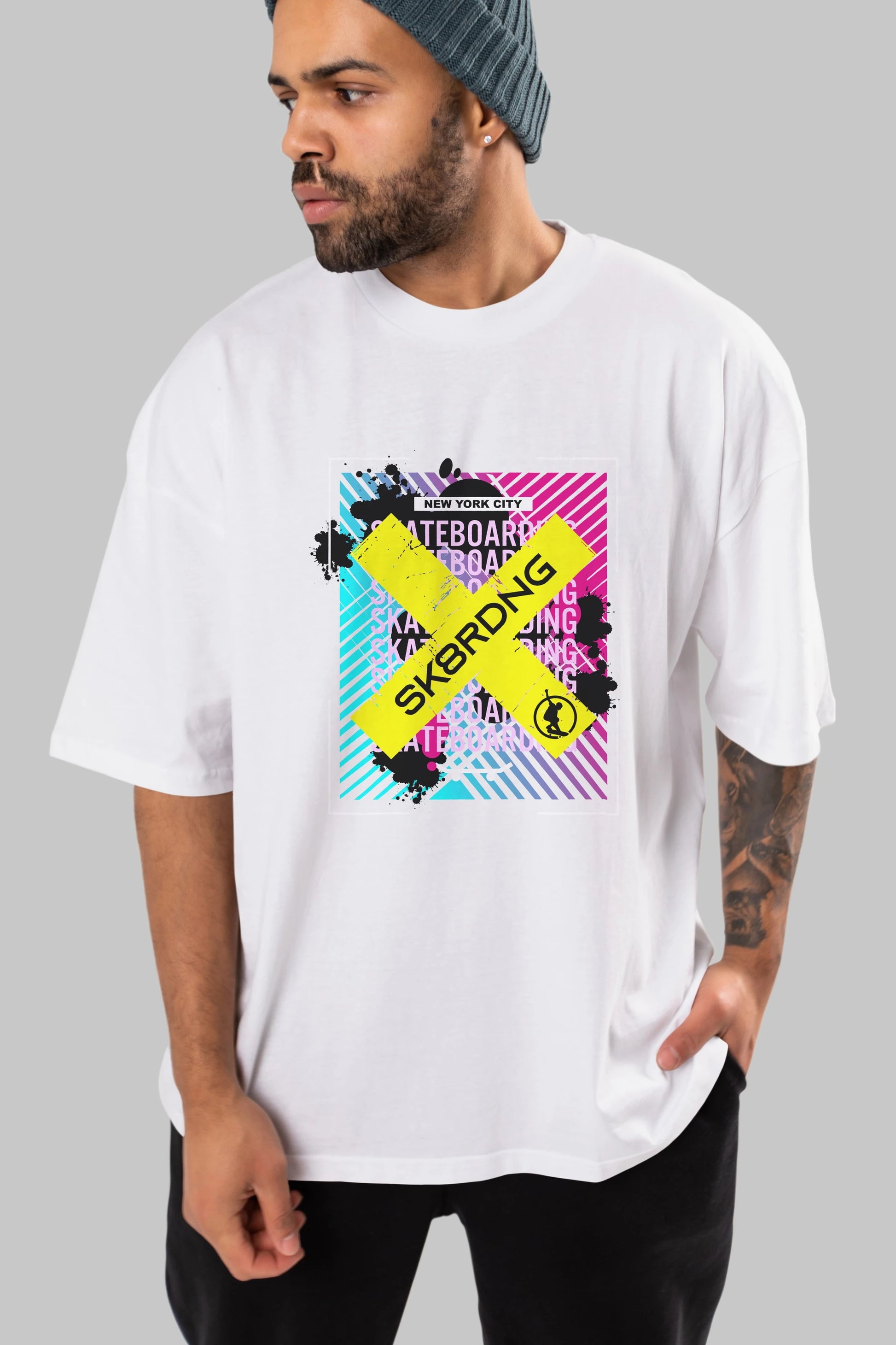 Skatebording Ön Baskılı Oversize t-shirt Erkek Kadın Unisex