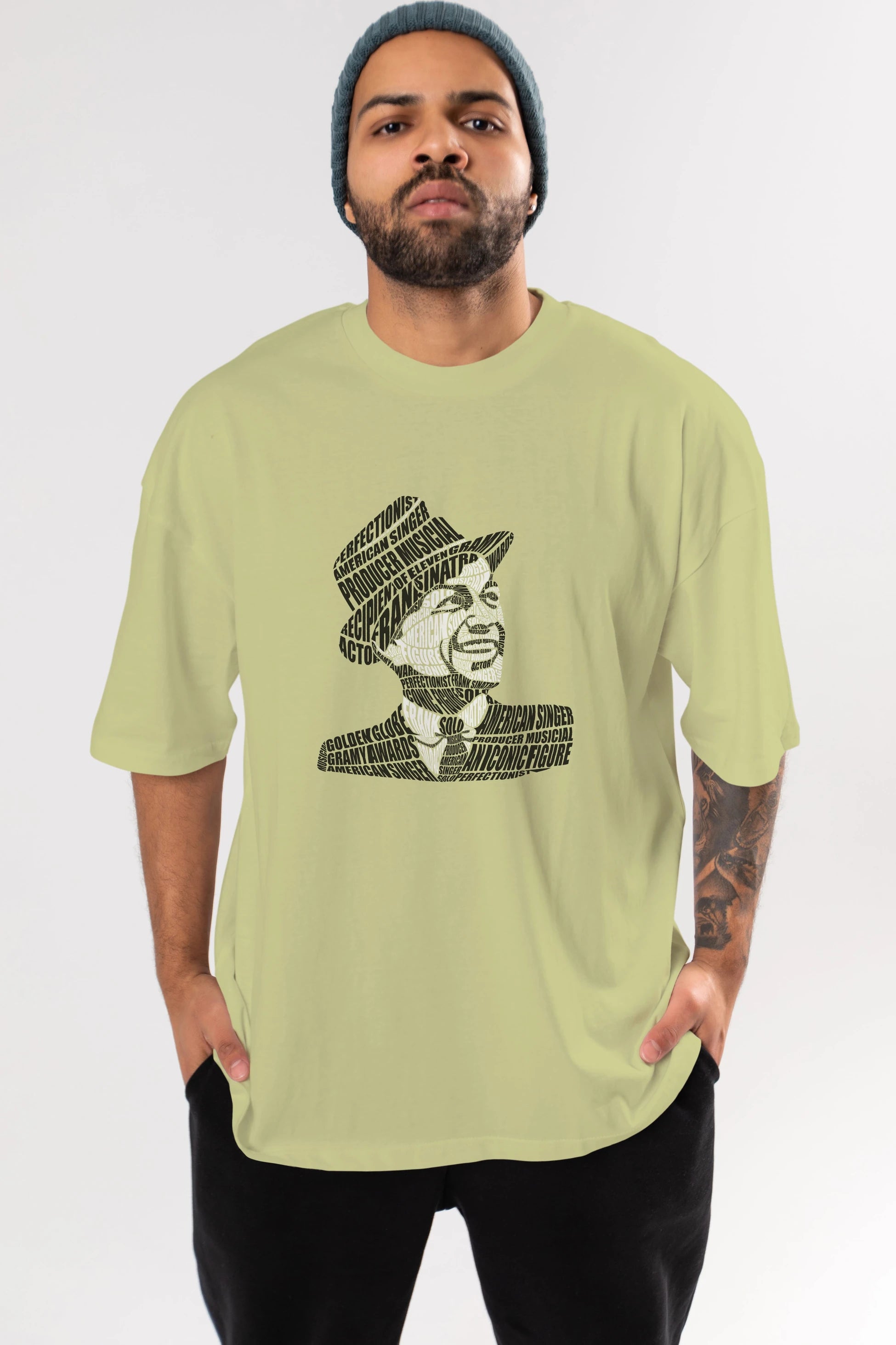 Frank Sinatra Calligram Ön Baskılı Oversize t-shirt %100 pamuk Erkek Kadın Unisex