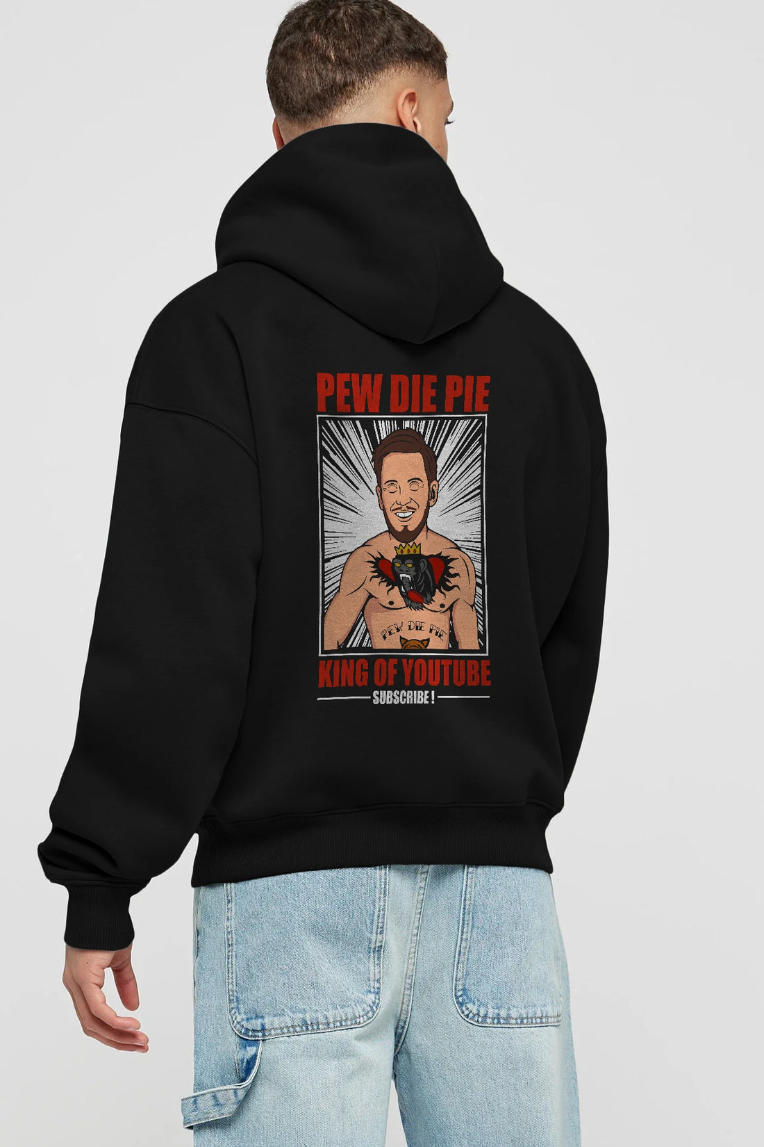 Pew Die Pie Fighter Arka Baskılı Hoodie Oversize Kapüşonlu Sweatshirt Erkek Kadın Unisex