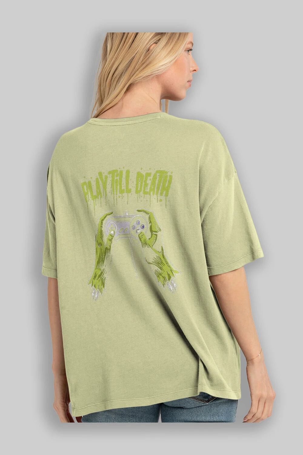 Play Till Death Arka Baskılı Oversize t-shirt Erkek Kadın Unisex %100 Pamuk
