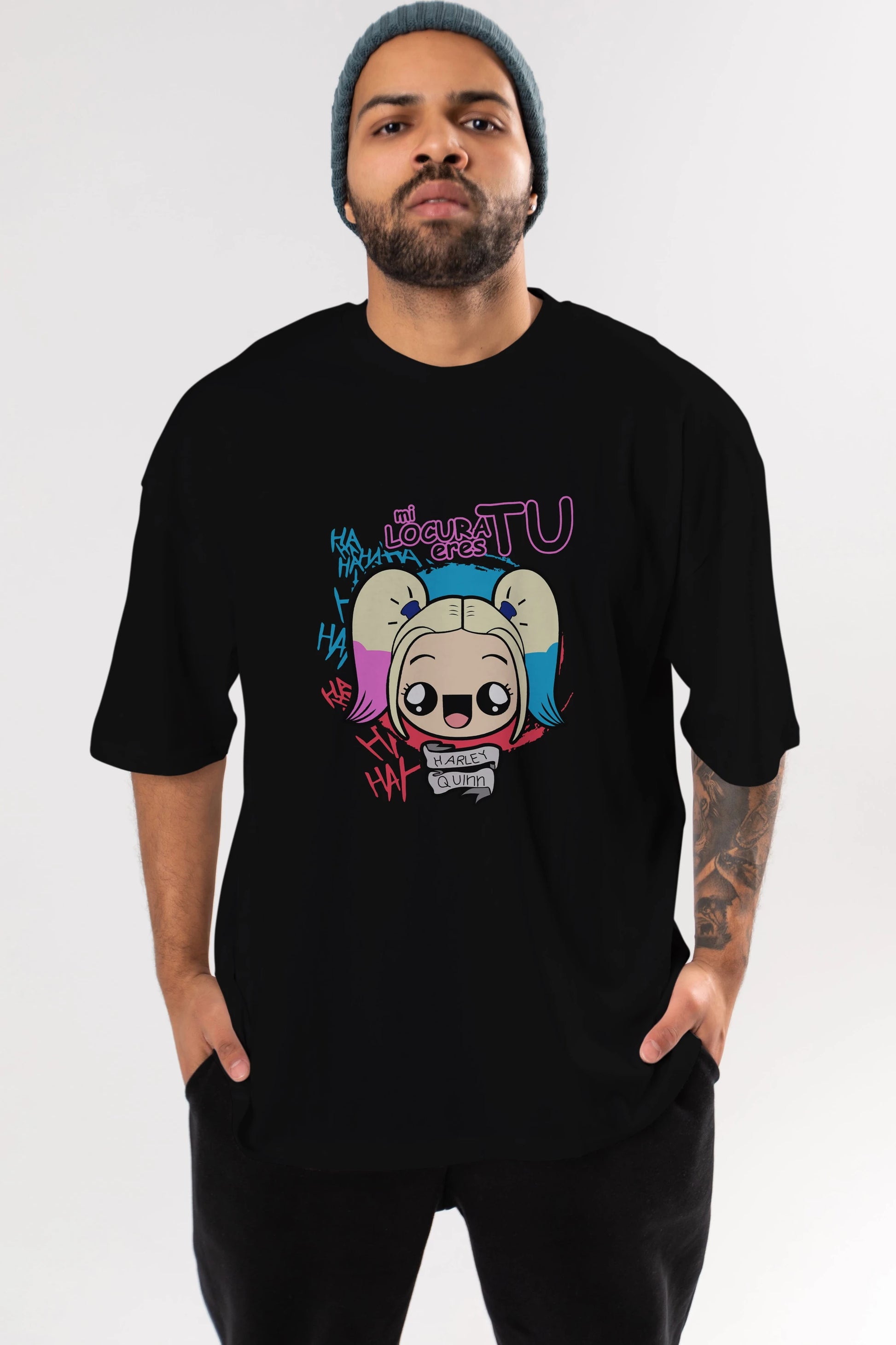 Harley Quinn Ön Baskılı Oversize t-shirt Erkek Kadın Unisex %100 Pamuk Bisiklet Yaka tişort