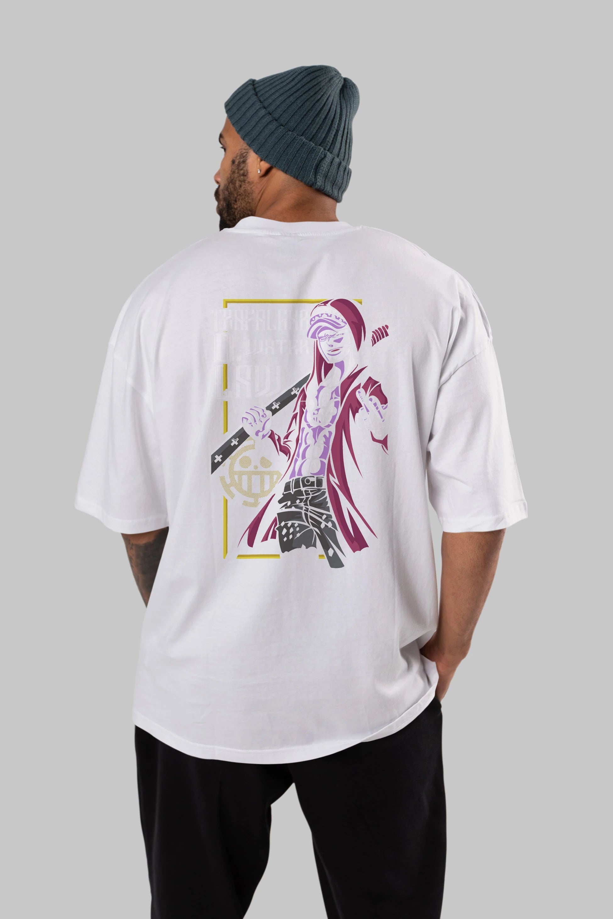 Trafalgar D. Water Law Anime Arka Baskılı Oversize t-shirt Erkek Kadın Unisex %100 pamuk tişort
