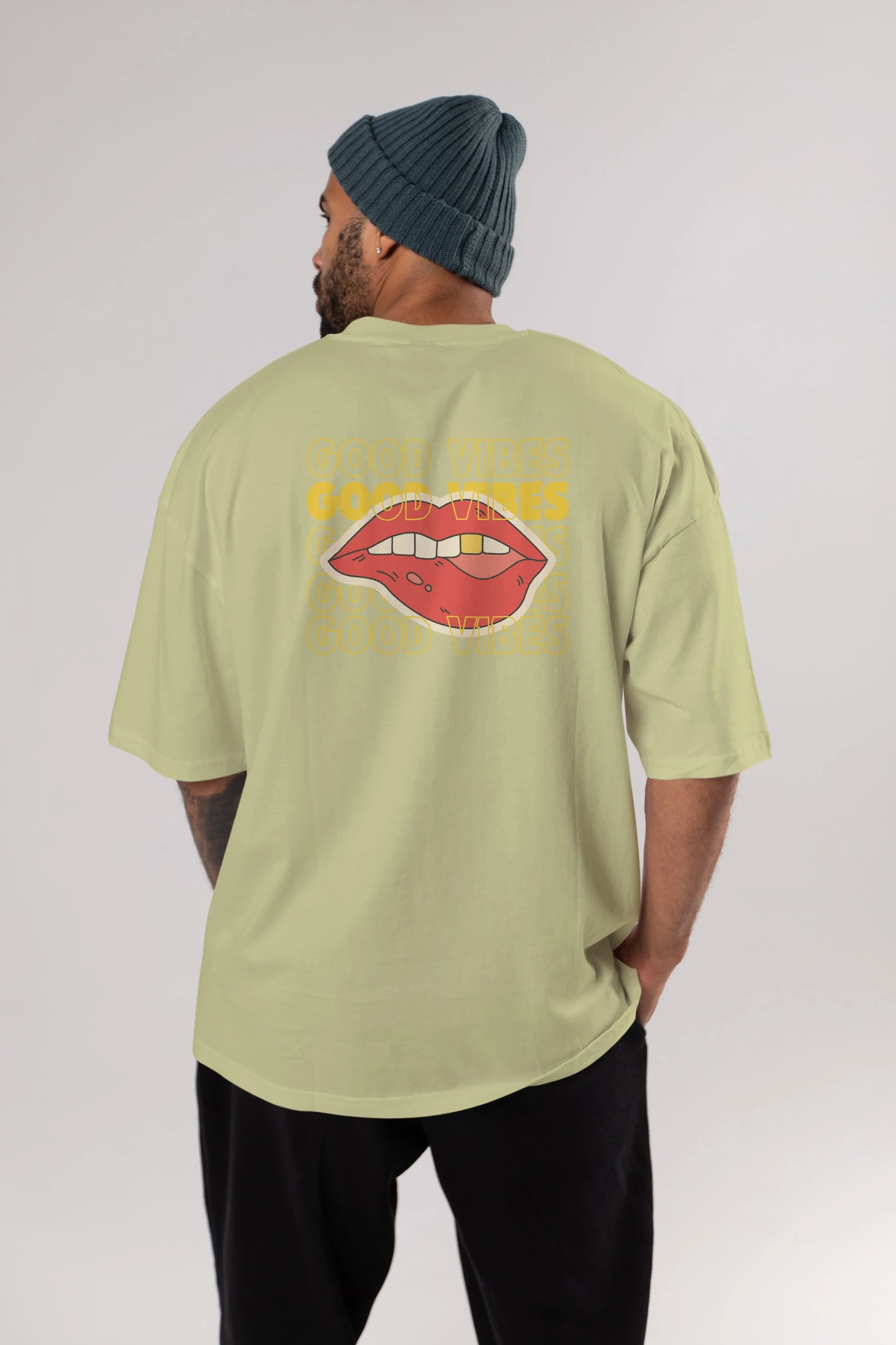 Good Vibes Yazılı 2 Arka Baskılı Oversize t-shirt Erkek Kadın Unisex