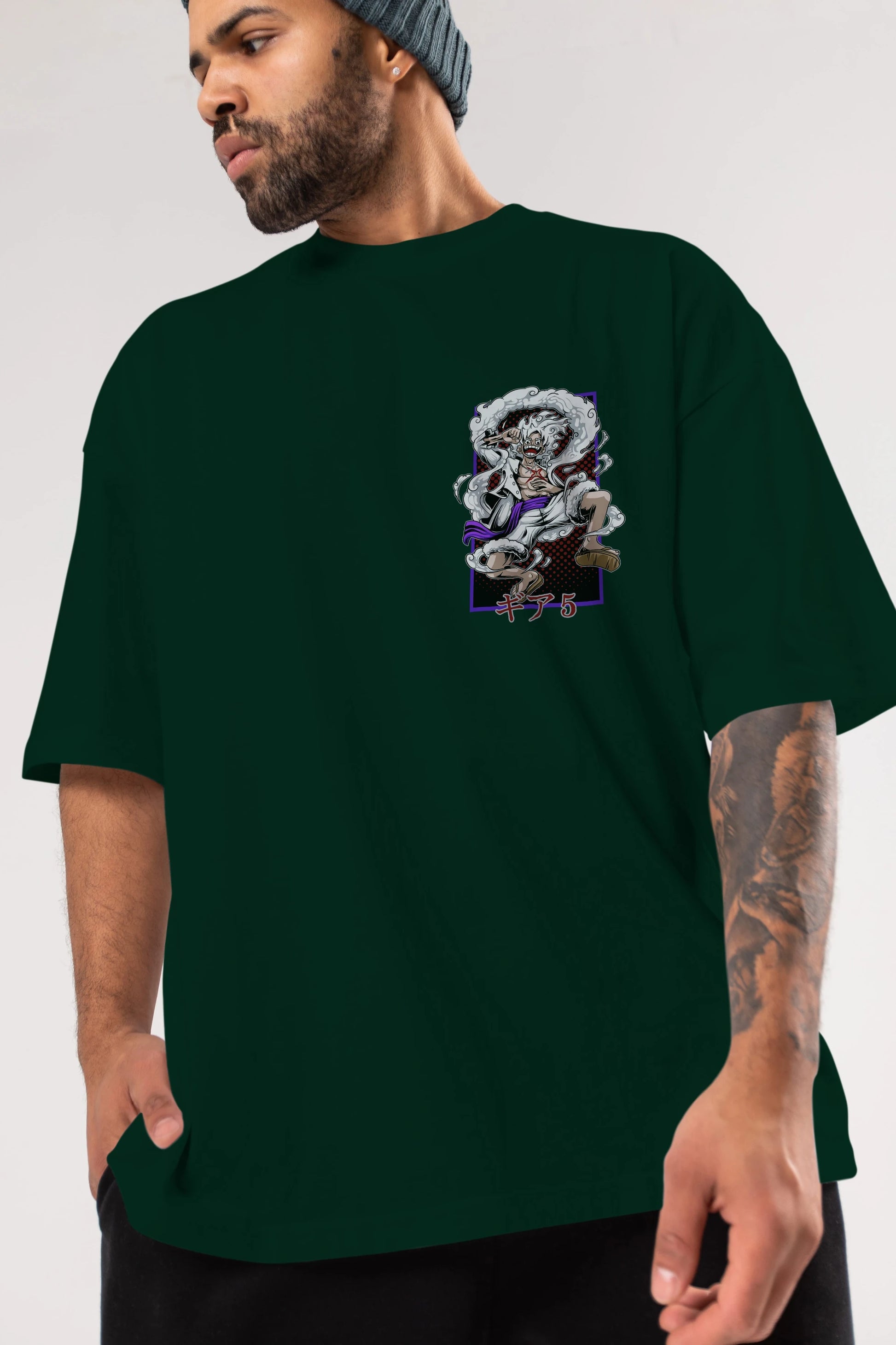 MONKEY D. LUFFY GEAR5 Ön Sol Baskılı Oversize t-shirt Erkek Kadın Unisex %100 Pamuk Bisiklet Yaka tişort