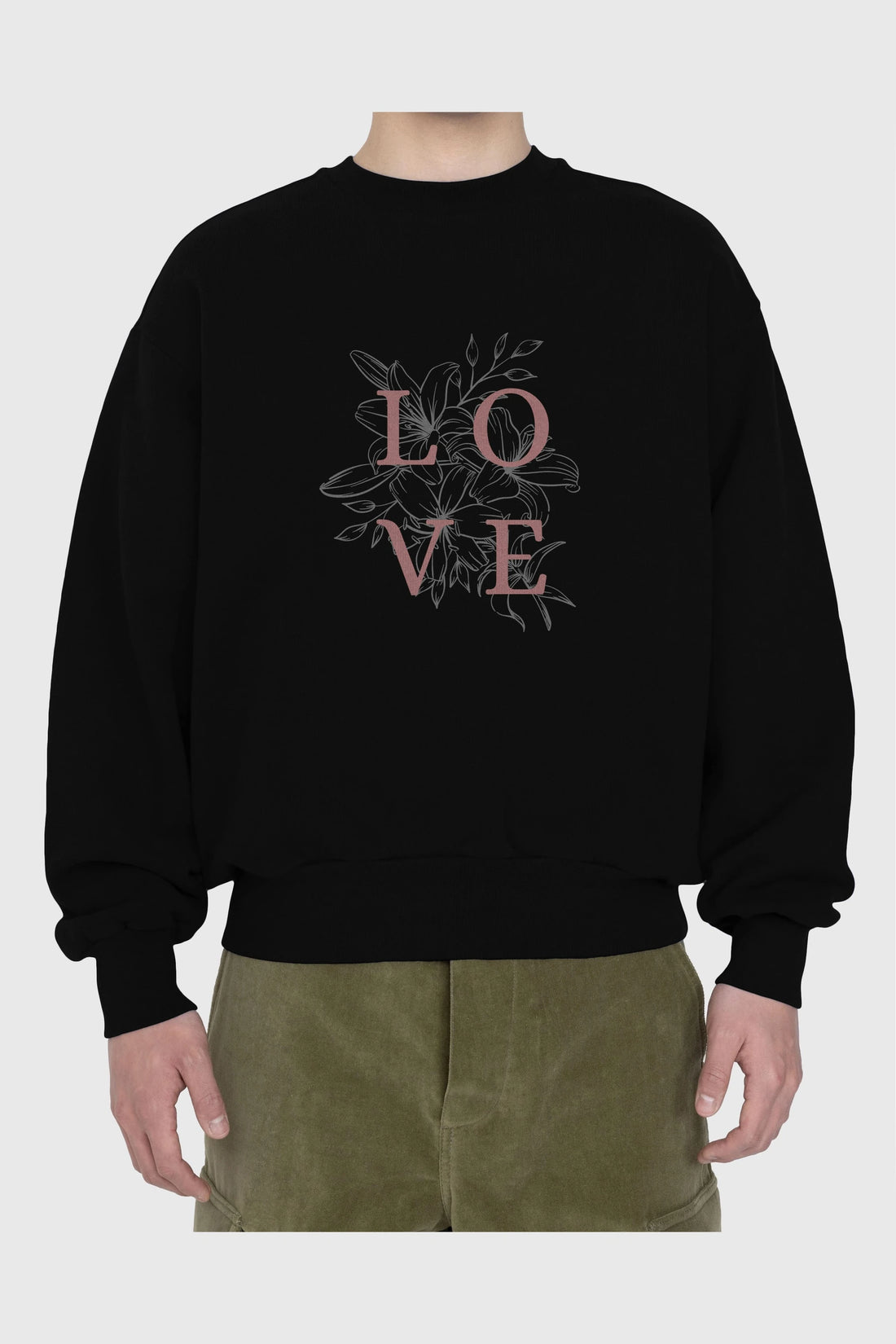 Love Yazılı Ön Baskılı Oversize Sweatshirt Erkek Kadın Unisex