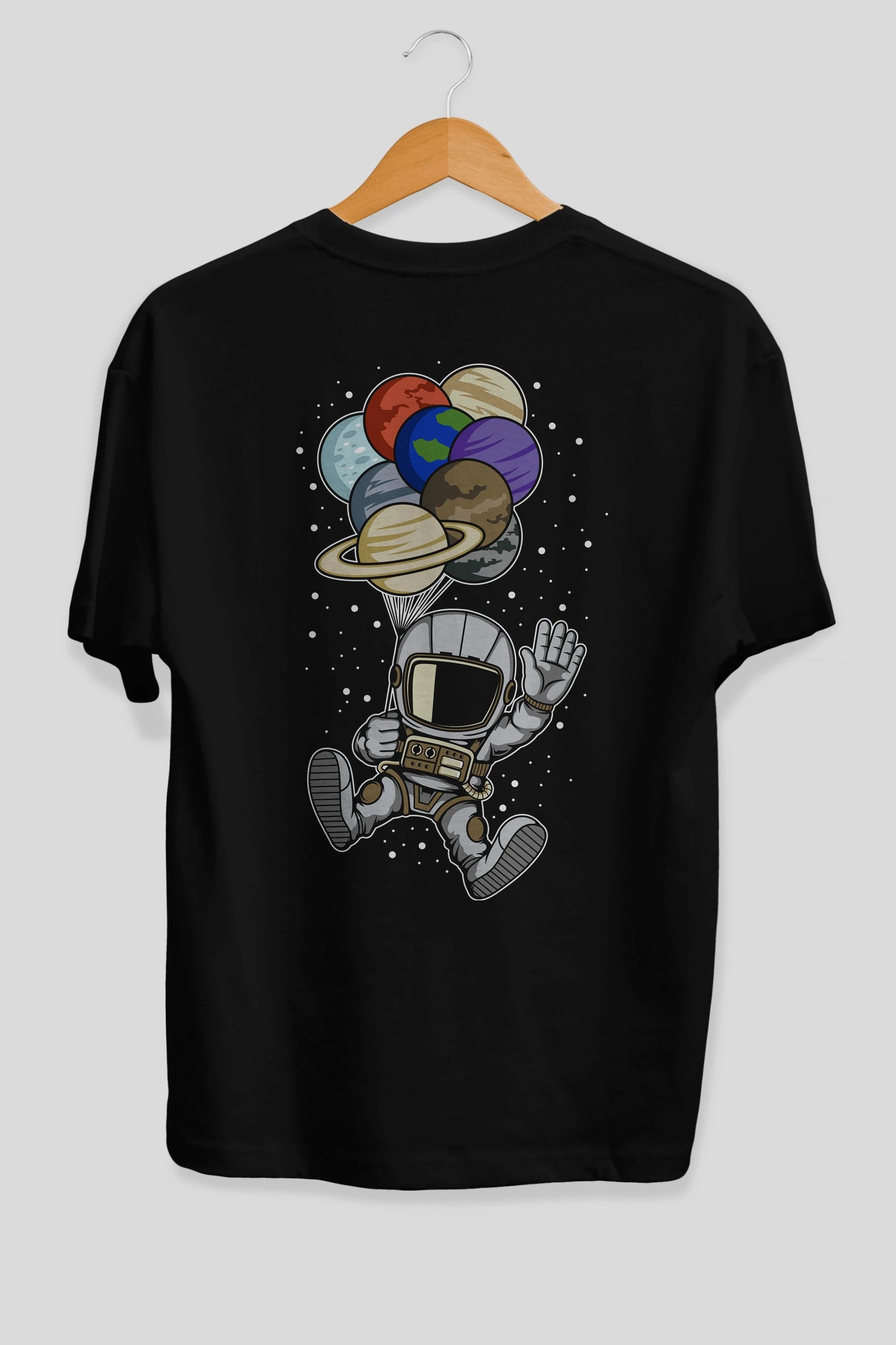 Astronaut Baloon Planets Arka Baskılı Oversize t-shirt Erkek Kadın Unisex