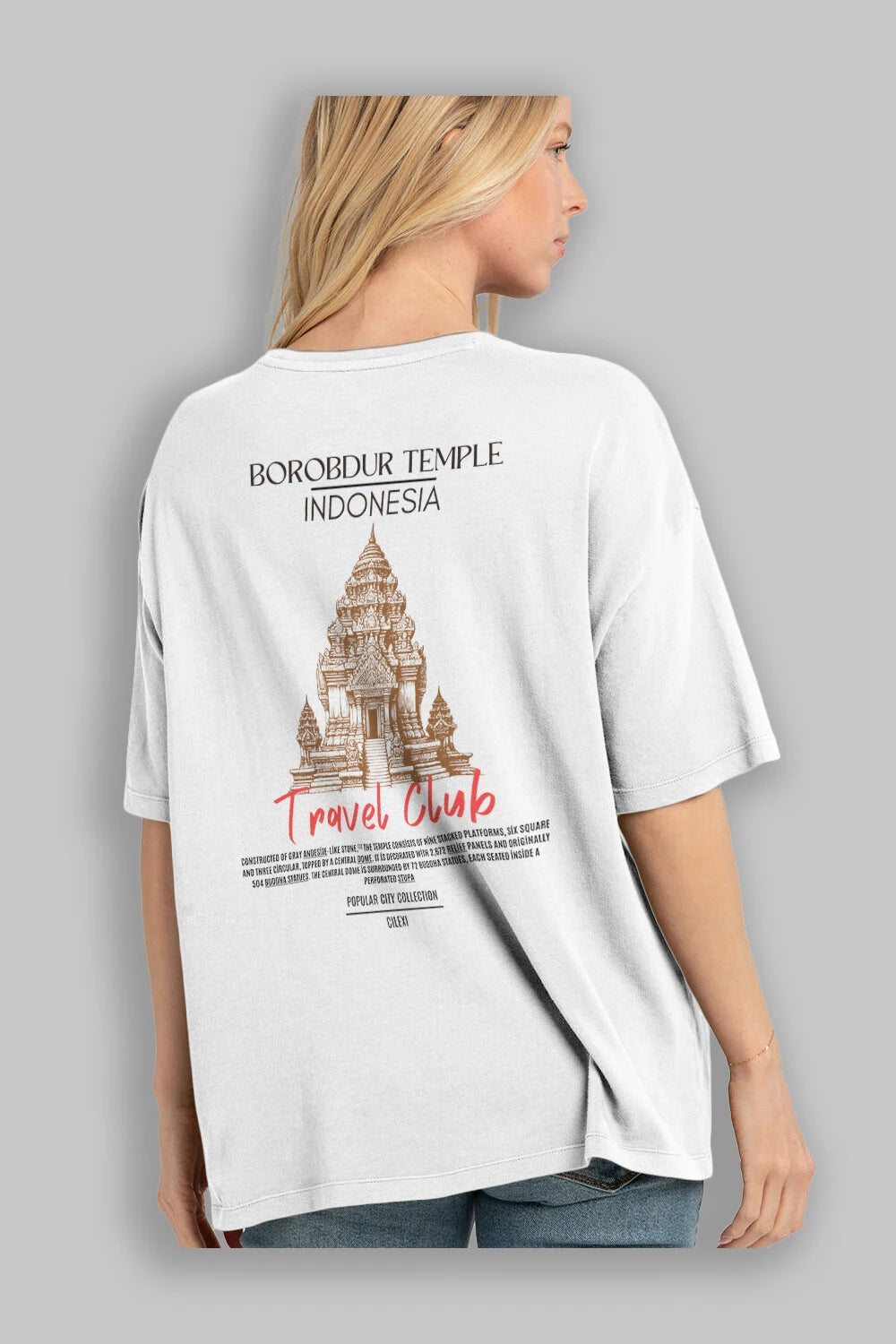 Borobdur Temple İndonesia Arka Baskılı Oversize t-shirt Erkek Kadın Pamuk Bisiklet Yaka tişort
