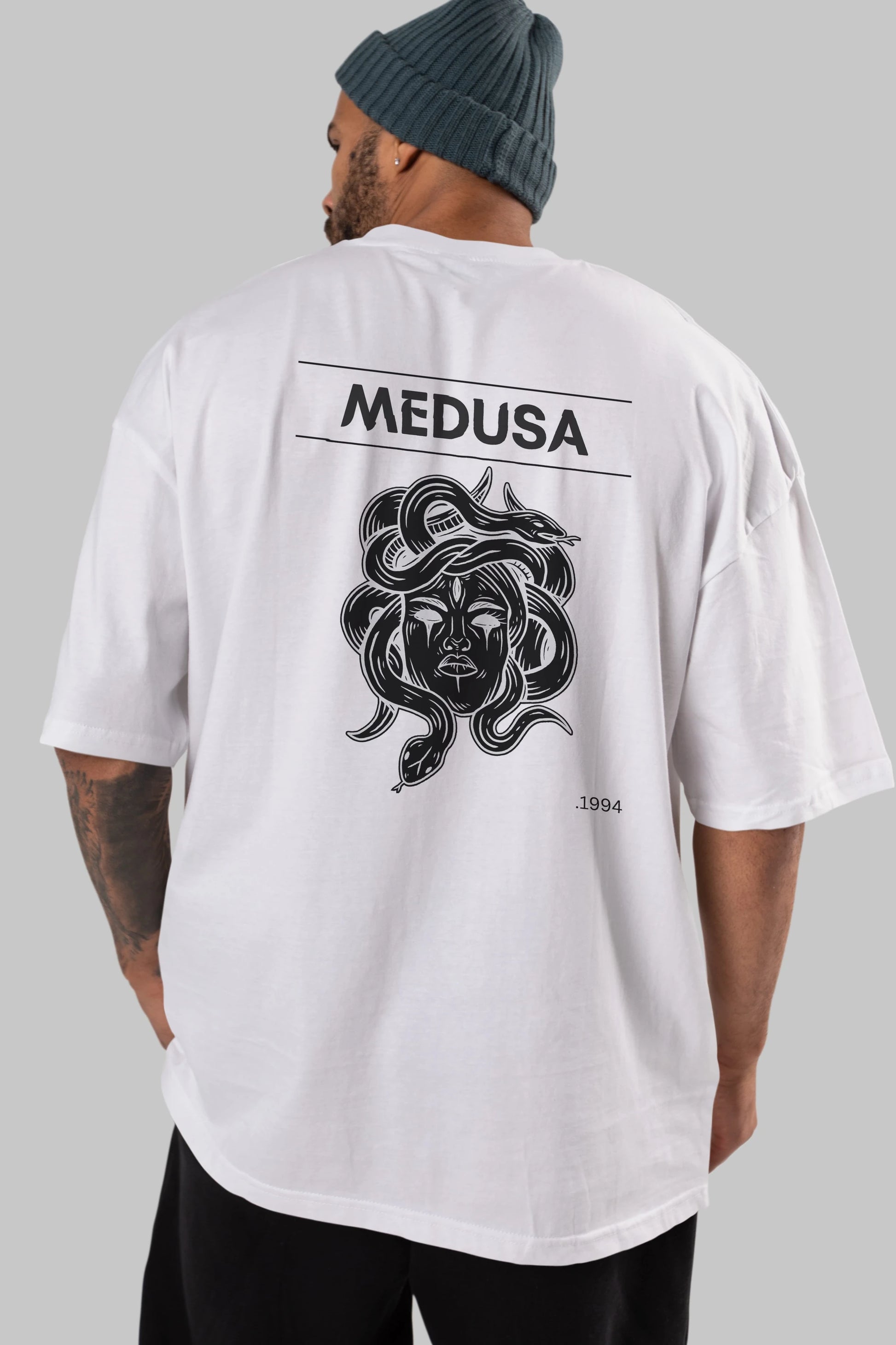 Medusa Arka Baskılı Oversize t-shirt Erkek Kadın Unisex