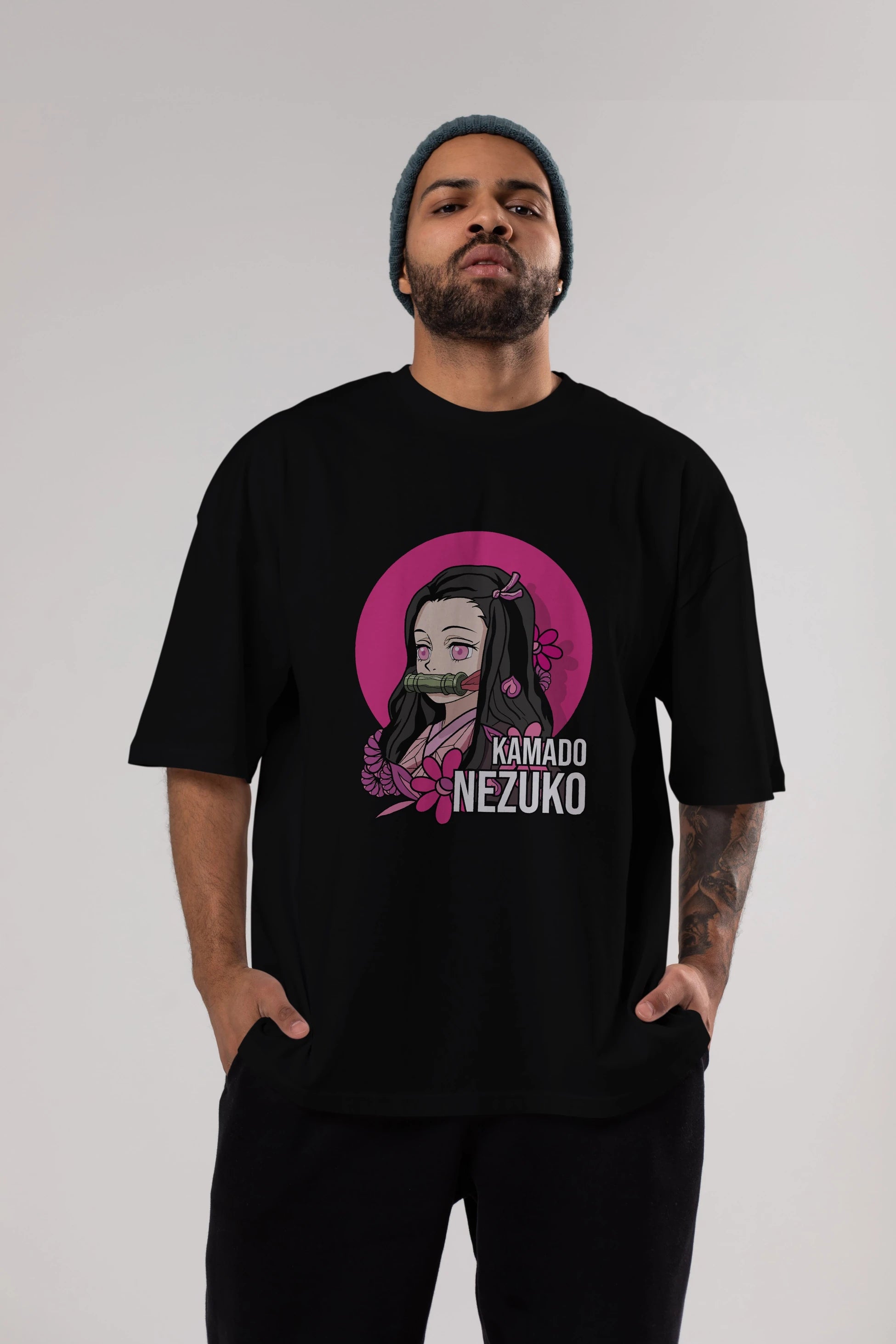 Nezuko Kamado 2 Anime Ön Baskılı Oversize t-shirt %100 pamuk Erkek Kadın Unisex