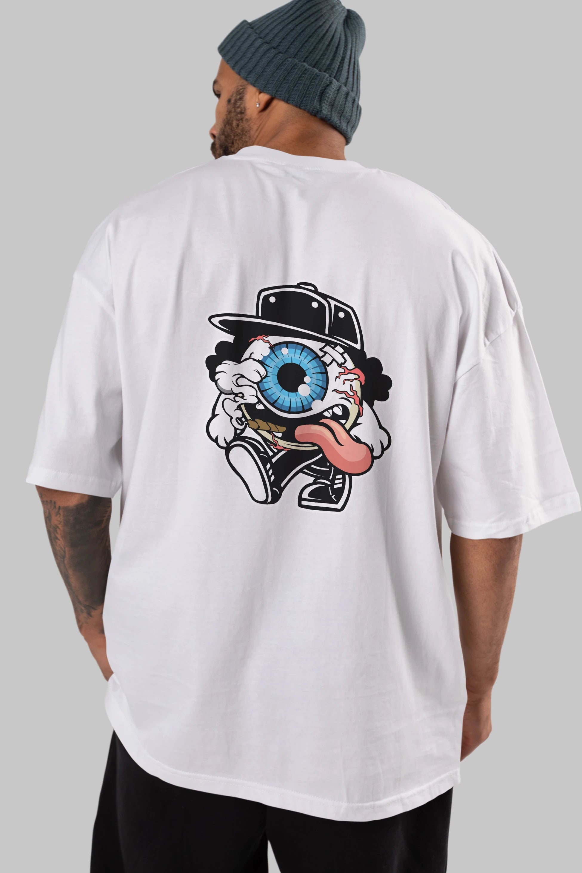 Eyeball Arka Baskılı Oversize t-shirt Erkek Kadın Unisex %100 Pamuk tişort