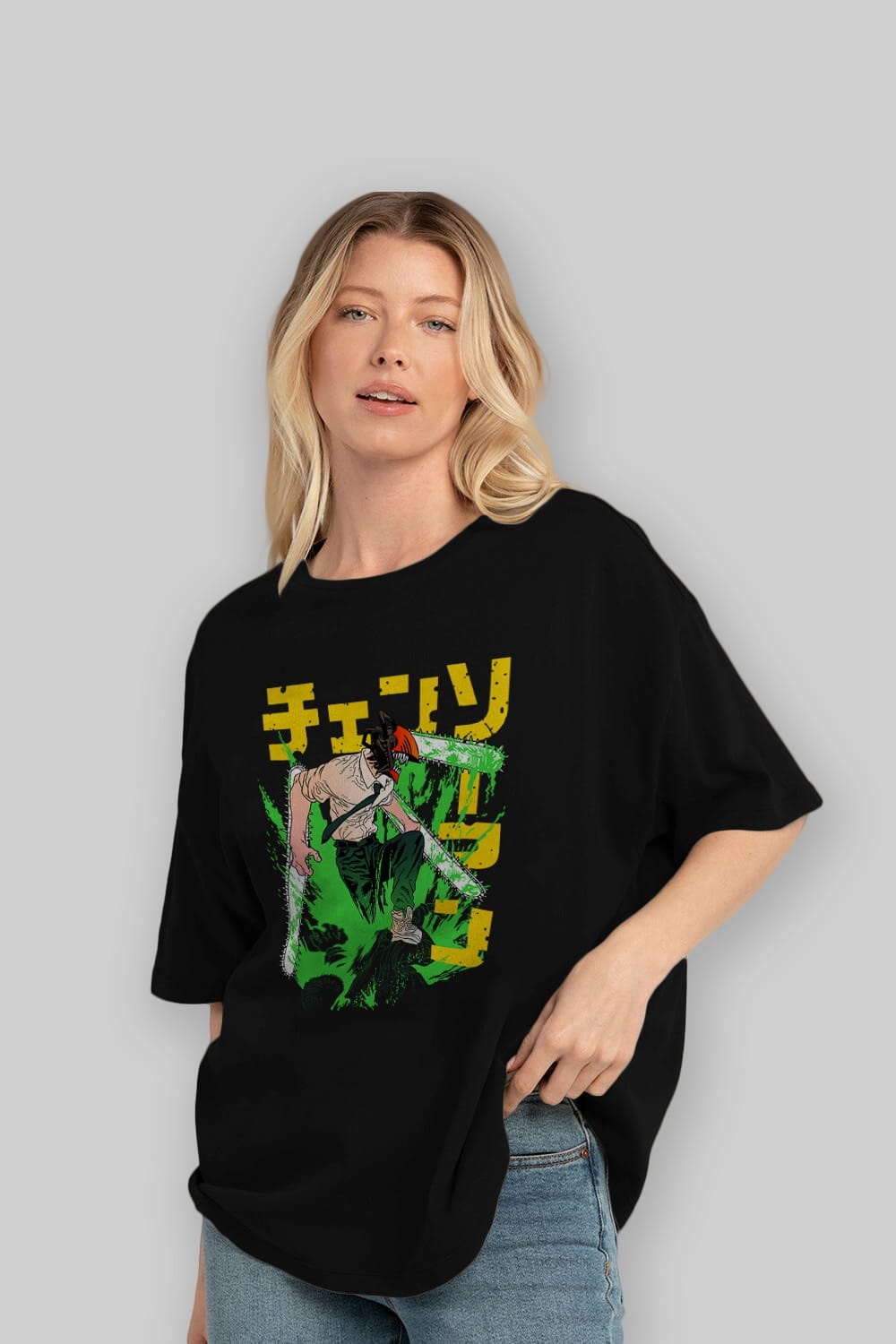 CHAINSAWMAN DENJI Anime Ön Baskılı Oversize t-shirt %100 pamuk Erkek Kadın Unisex