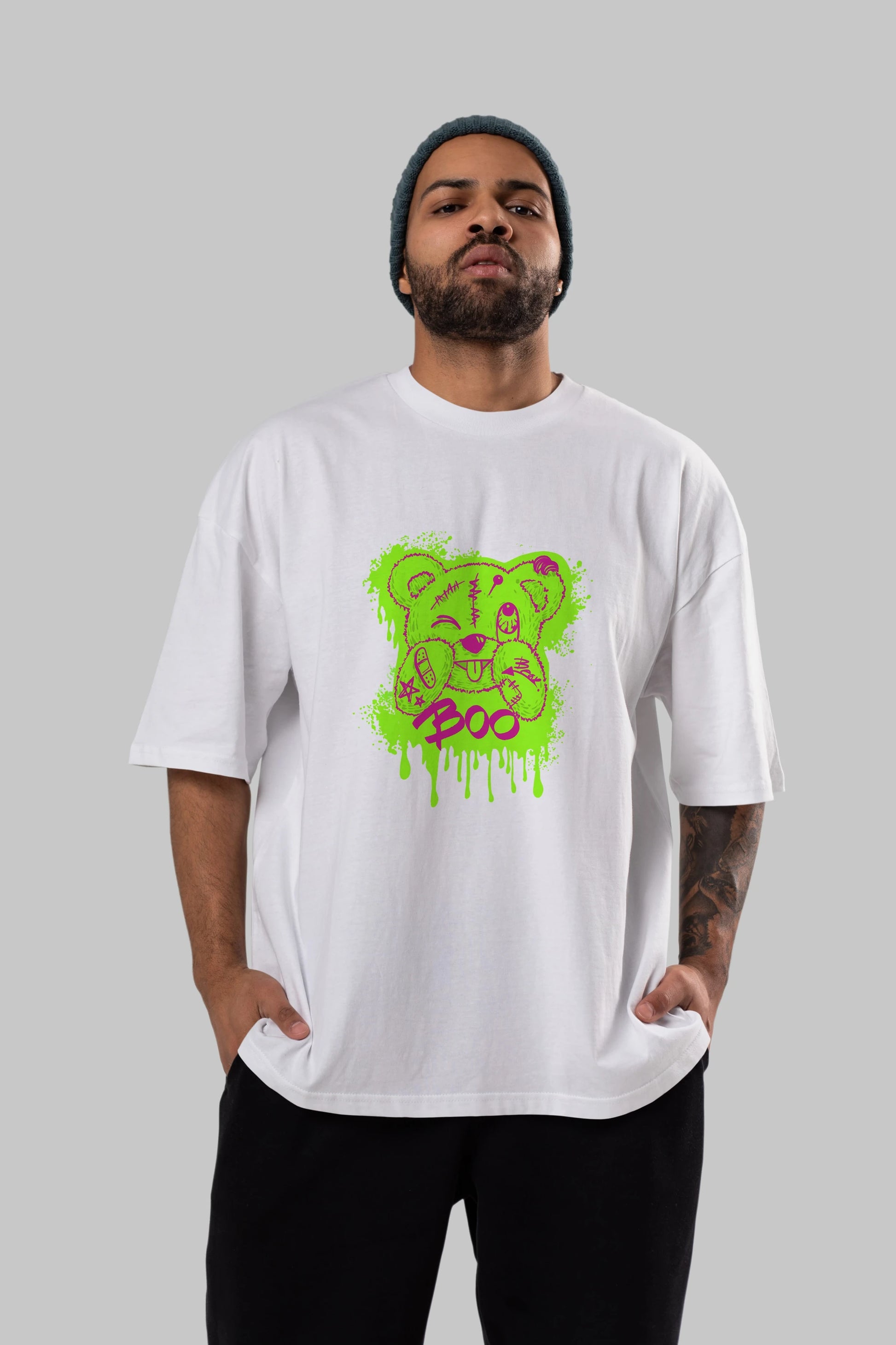 Boo  Bear Ön Baskılı Oversize t-shirt Erkek Kadın Unisex