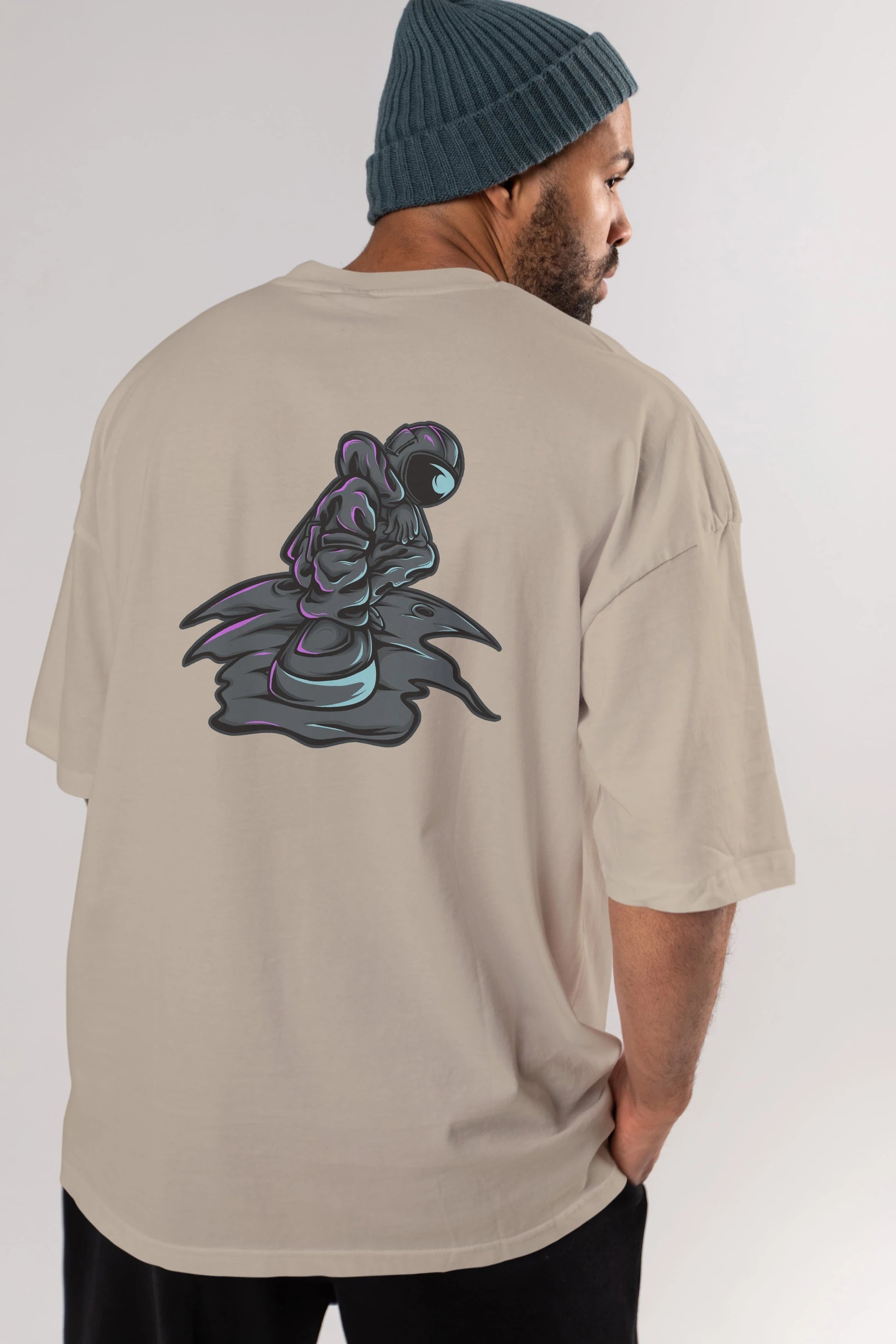 Stylish Astronaut Arka Baskılı Oversize t-shirt Erkek Kadın Unisex