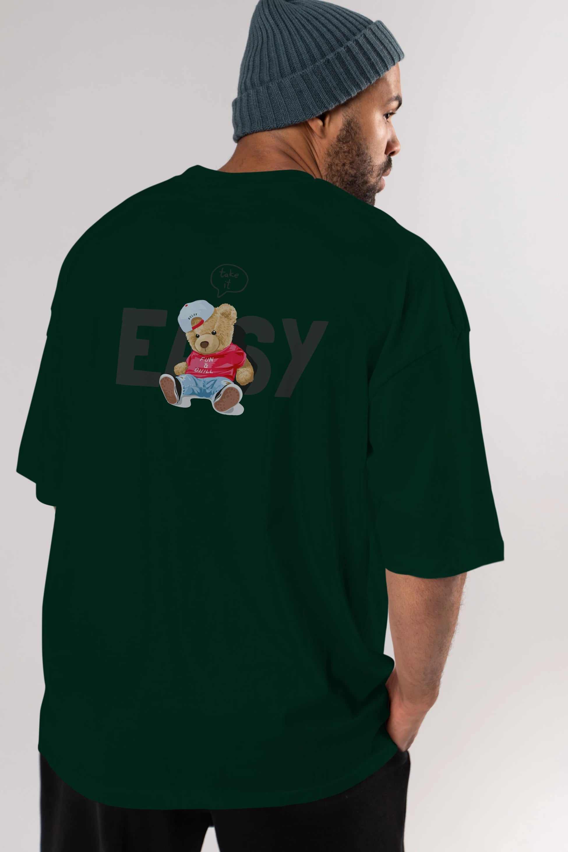 Teddy Bear Easy Arka Baskılı Oversize t-shirt Erkek Kadın Unisex %100 Pamuk