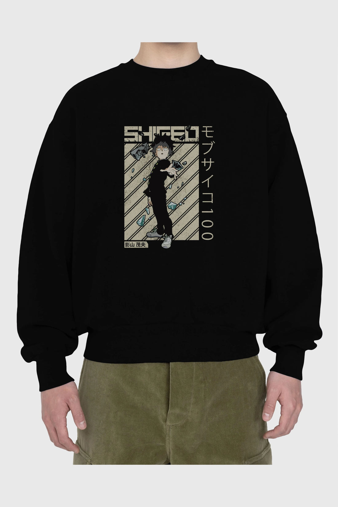 Shigeo Kageyama 3 Anime Ön Baskılı Oversize Sweatshirt Erkek Kadın Unisex