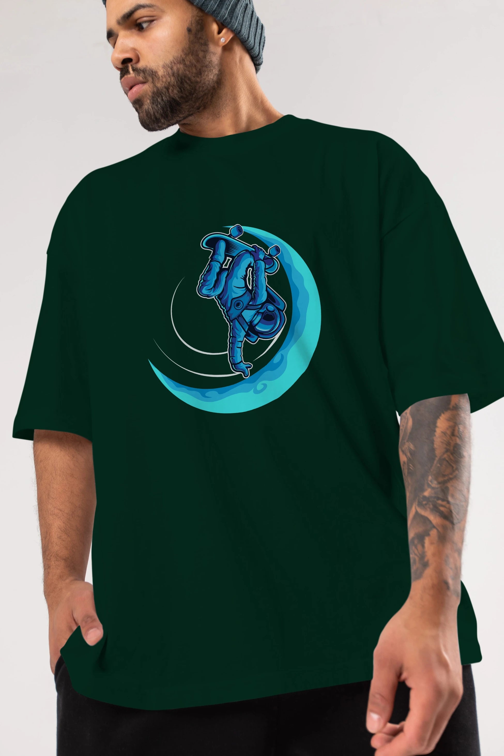 Skating on the moon Ön Baskılı Oversize t-shirt Erkek Kadın Unisex