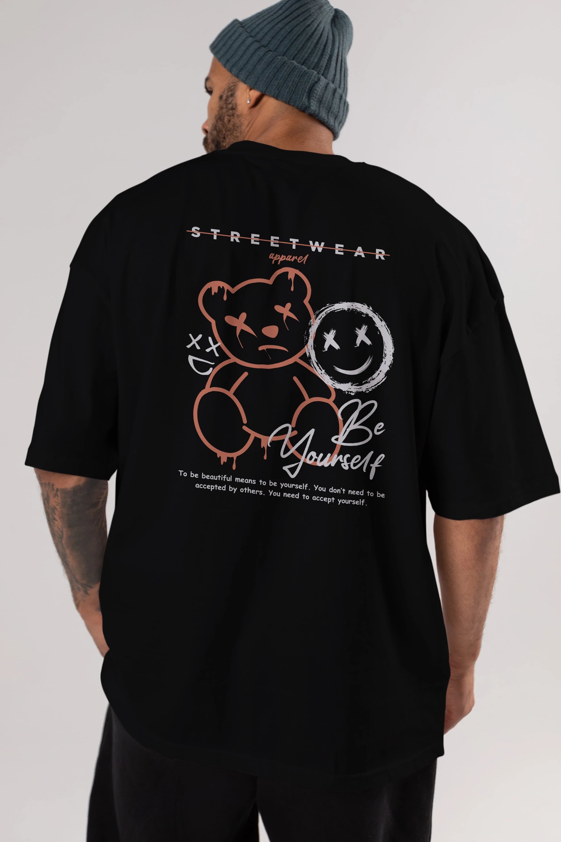 Be Yourself Bear Arka Baskılı Oversize t-shirt Erkek Kadın Unisex
