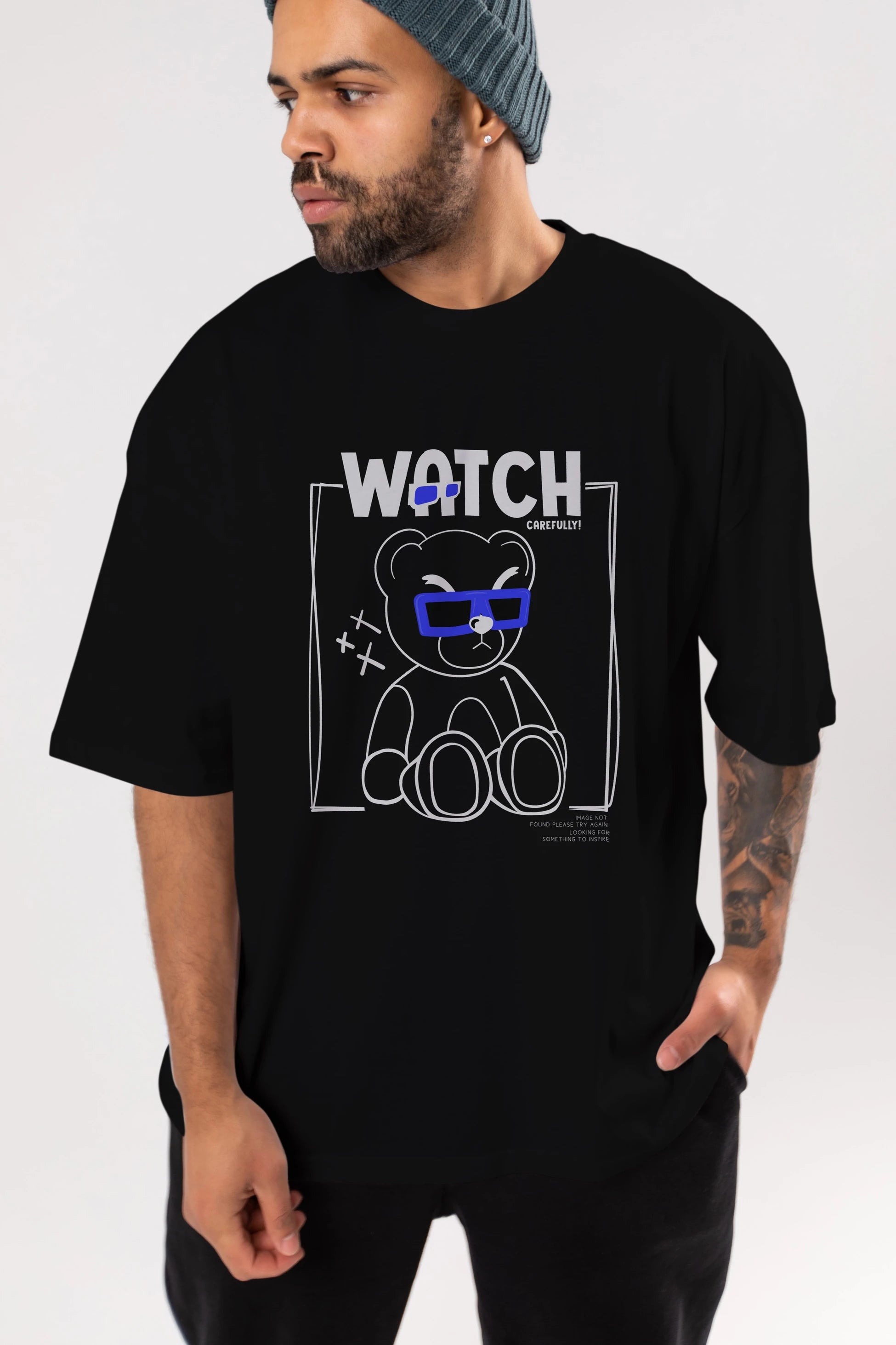 Watch Carefully Bear Ön Baskılı Oversize t-shirt Erkek Kadın Unisex
