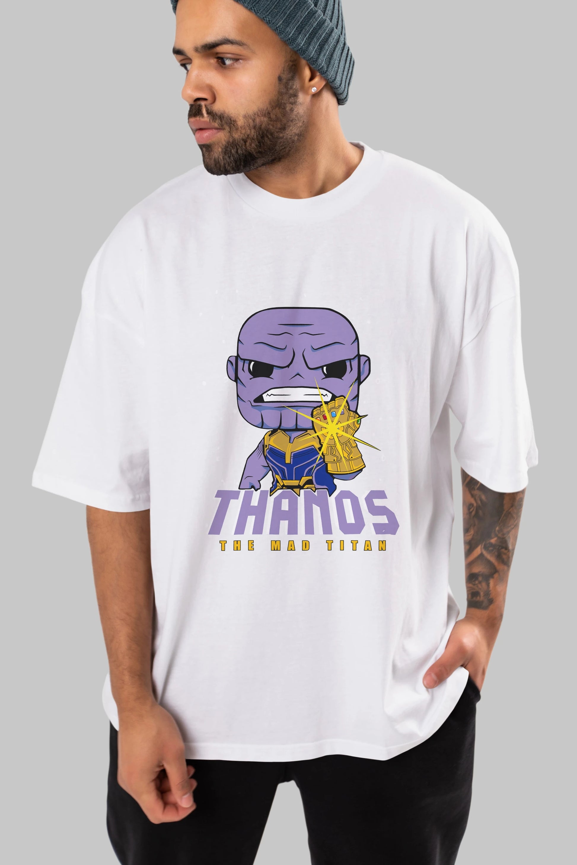Thanos (1) Ön Baskılı Oversize t-shirt Erkek Kadın Unisex %100 Pamuk Bisiklet Yaka tişort