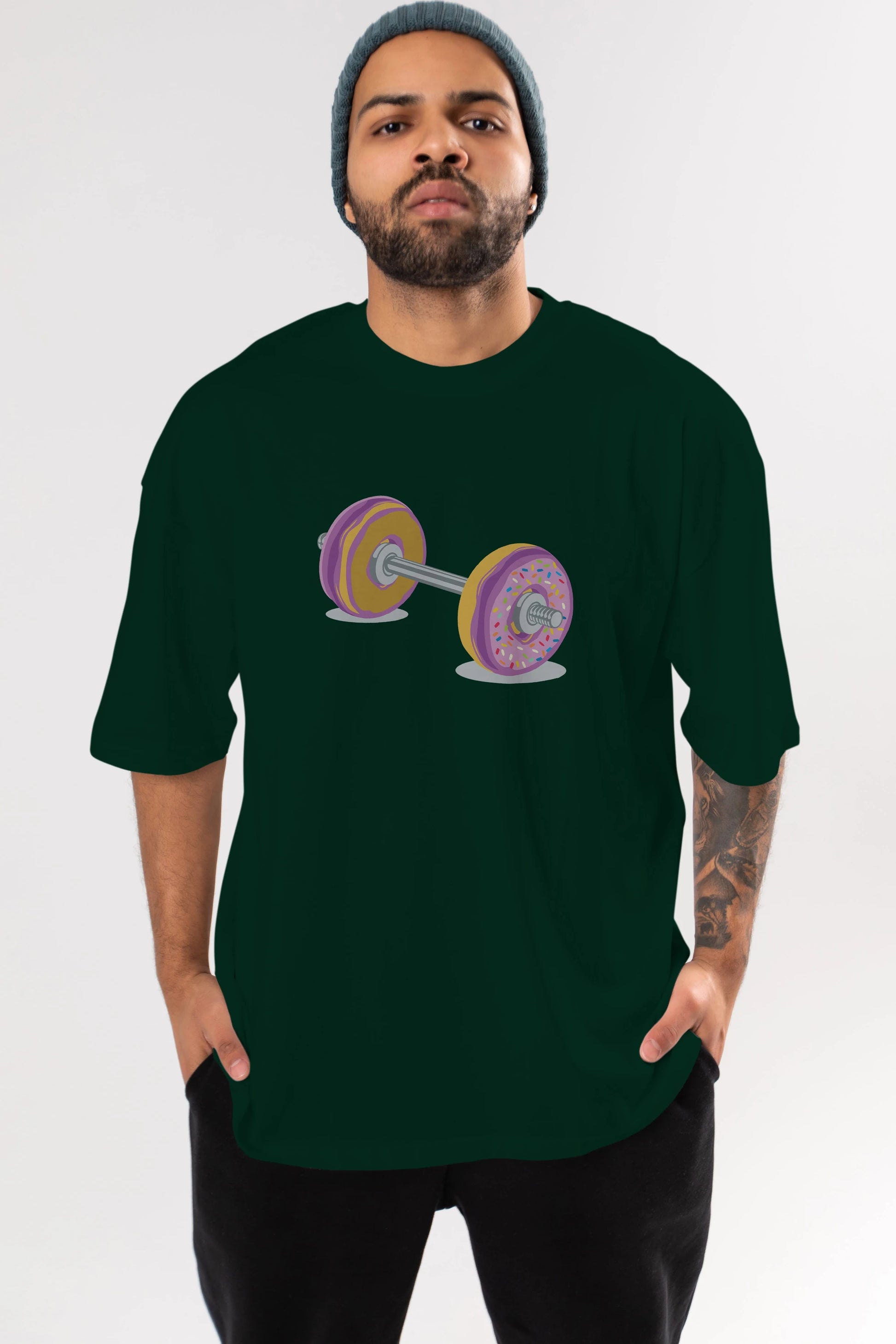 Donut Barbell Ön Baskılı Oversize t-shirt %100 pamuk Erkek Kadın Unisex