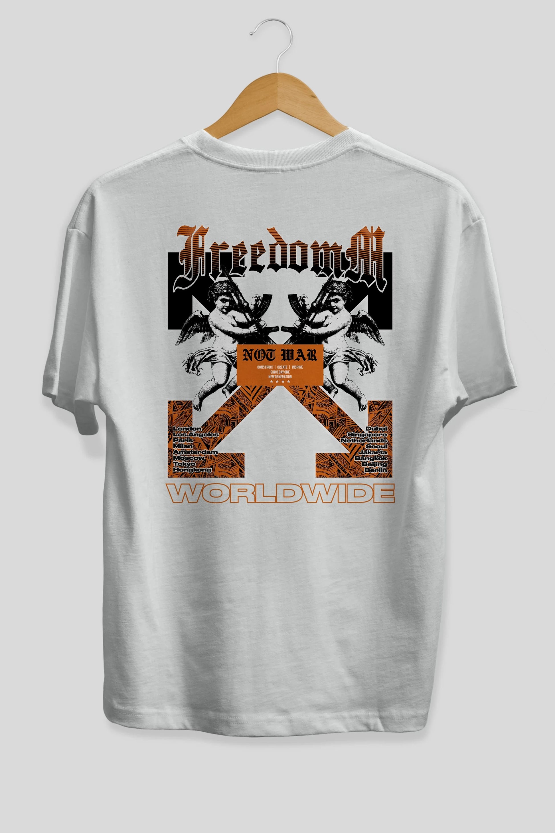 Freedom Worldwide Arka Baskılı Oversize t-shirt Erkek Kadın Unisex