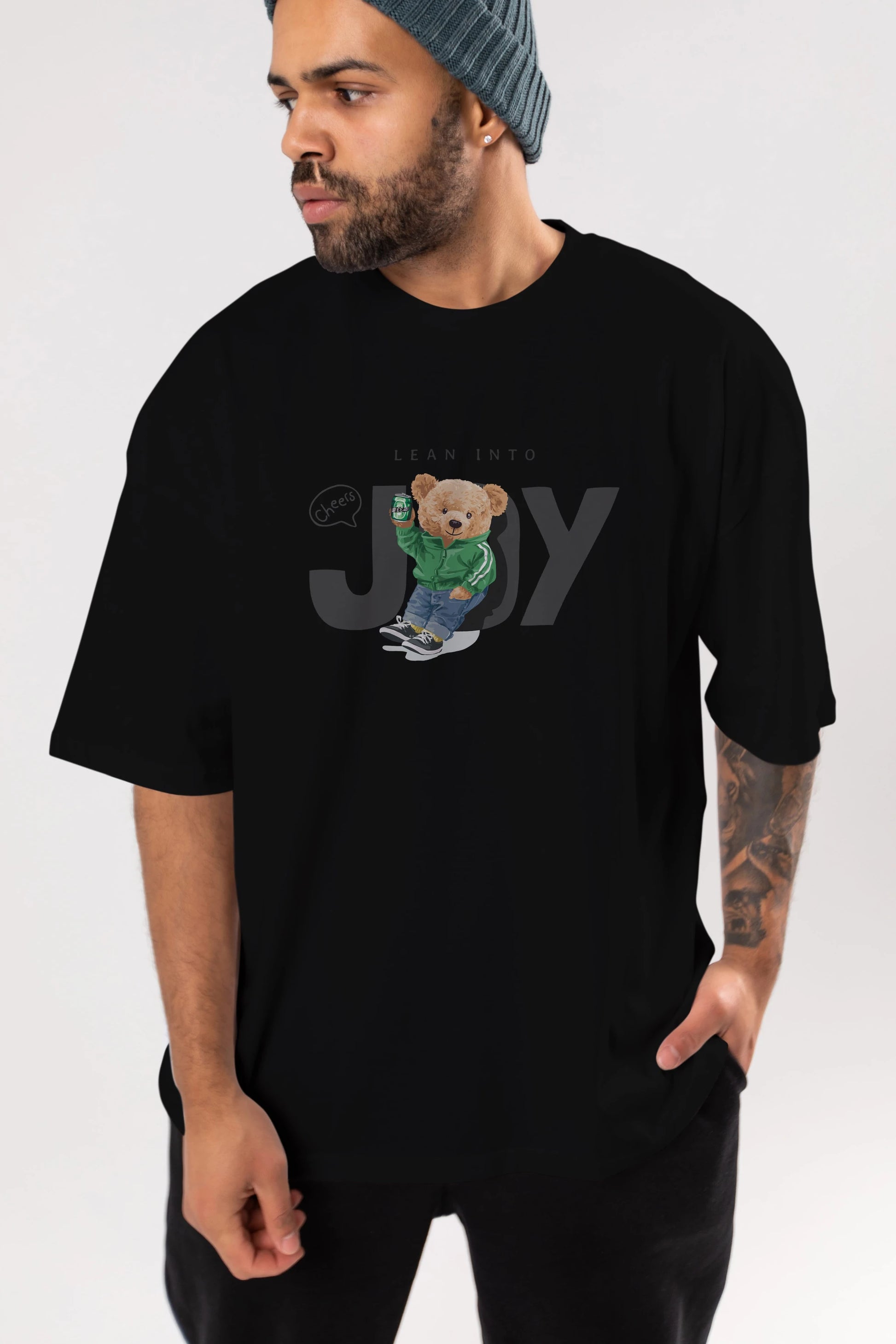 Teddy Bear Joy Ön Baskılı Oversize t-shirt Erkek Kadın Unisex %100 Pamuk
