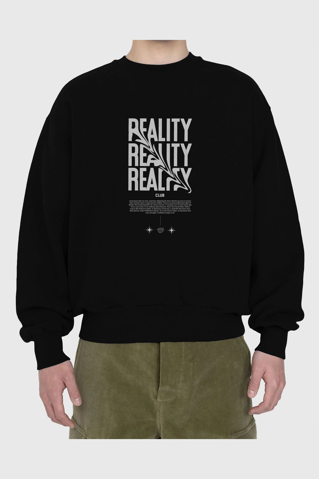 Reality Yazılı Ön Baskılı Oversize Sweatshirt Erkek Kadın Unisex