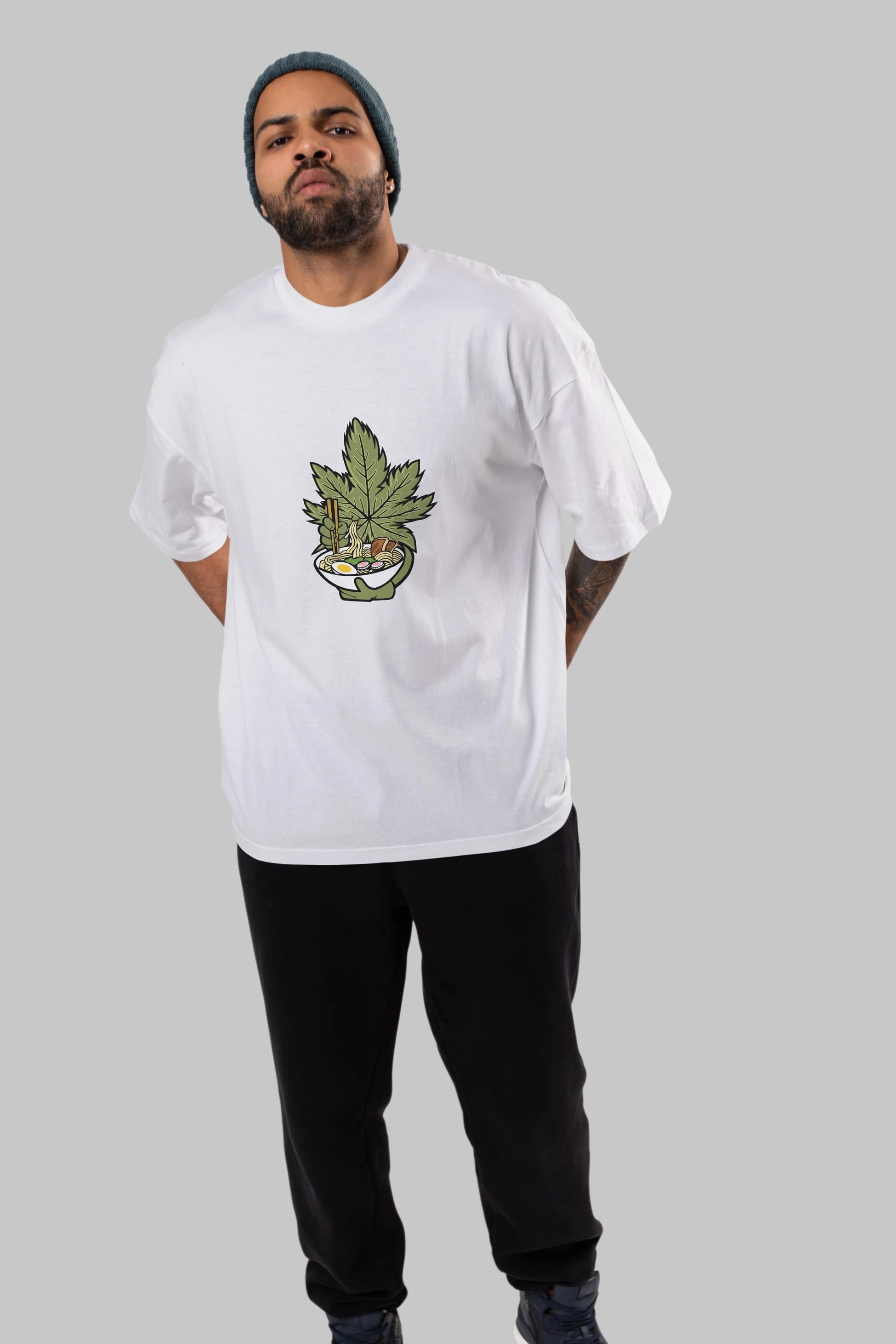 Weed Ramen Ön Baskılı Oversize t-shirt Erkek Kadın Unisex %100 Pamuk tişort