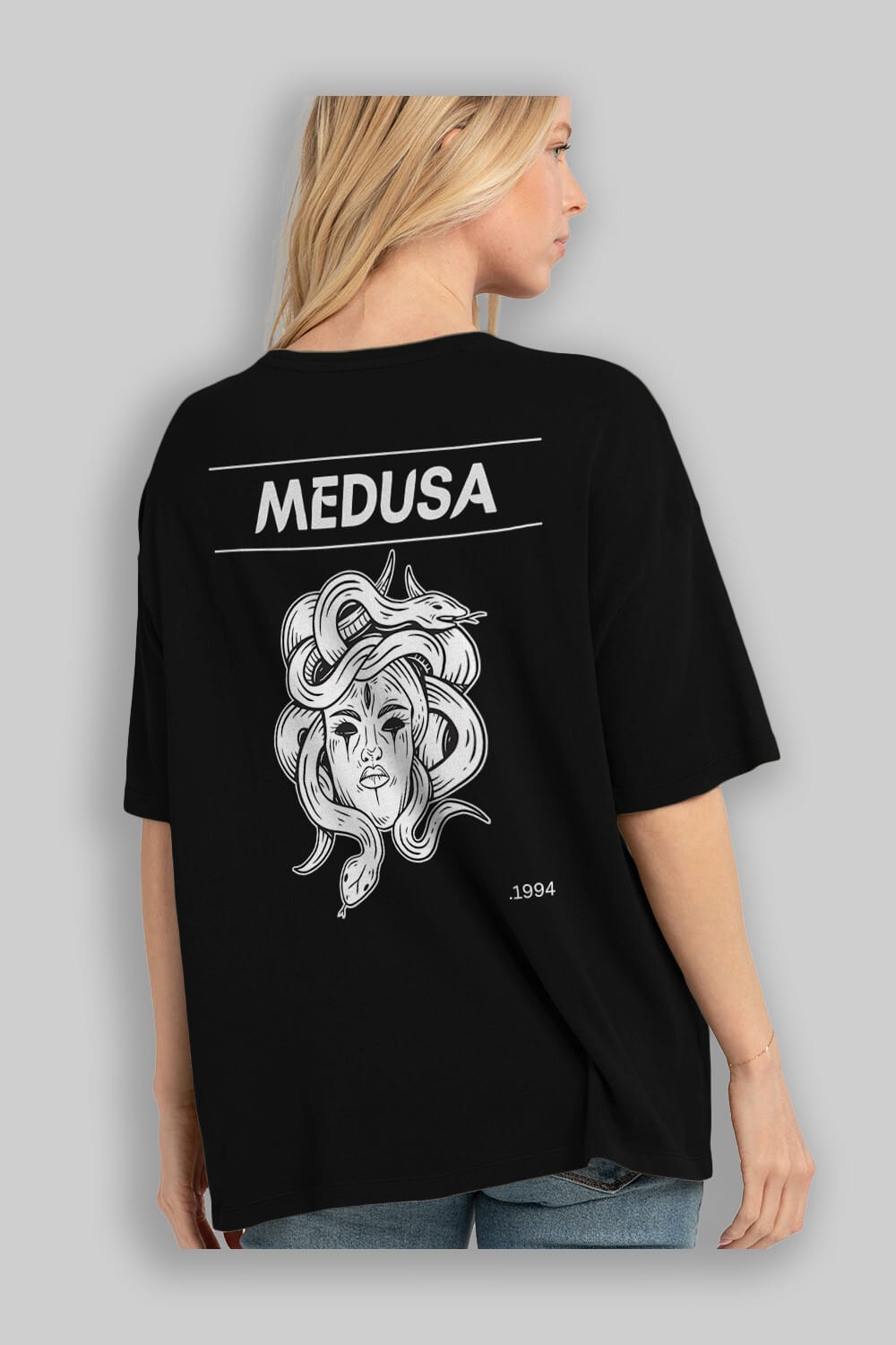 Medusa Arka Baskılı Oversize t-shirt Erkek Kadın Unisex