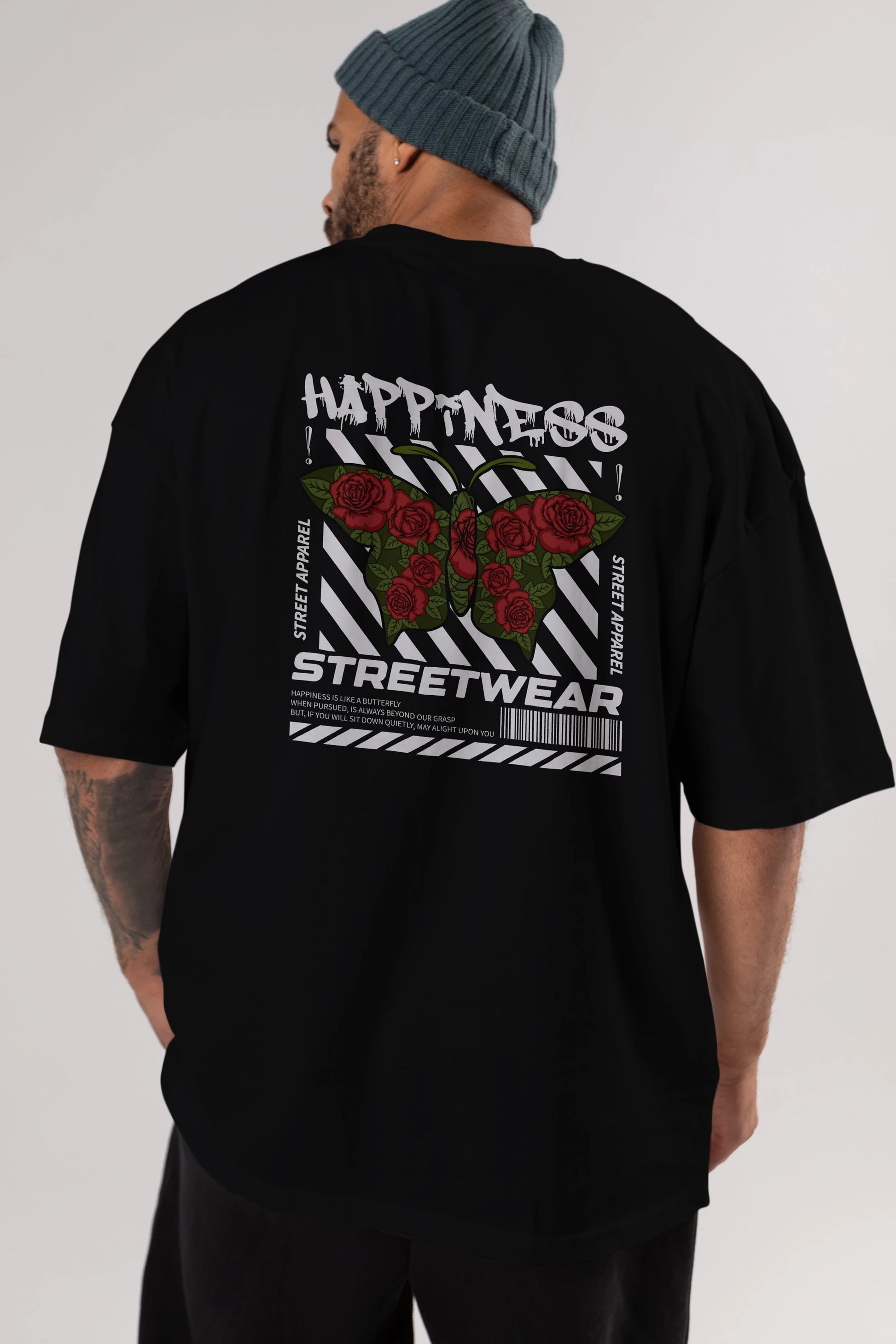 Happiness Streetwear Arka Baskılı Oversize t-shirt Erkek Kadın Unisex