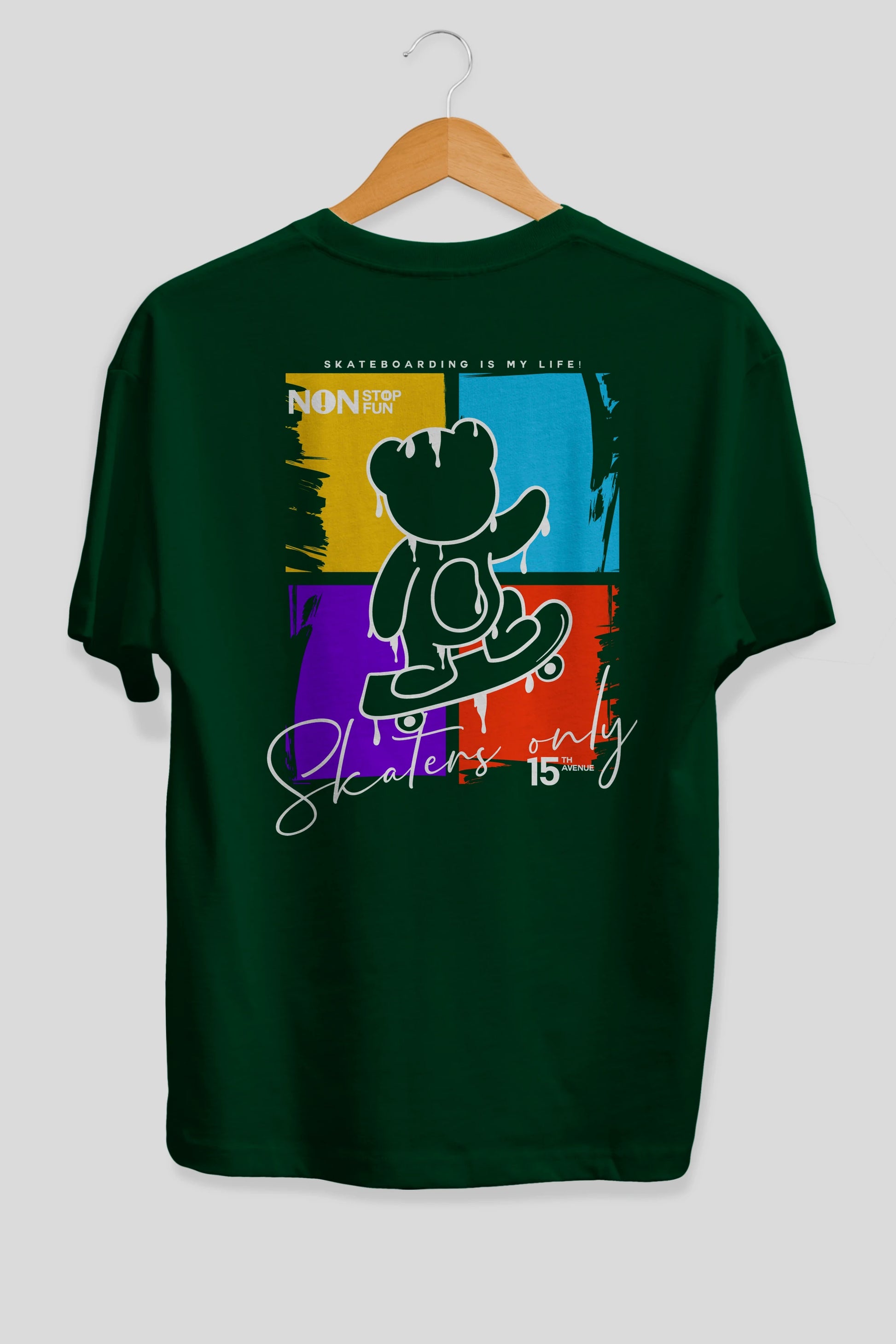 Skaters Only Bear Arka Baskılı Oversize t-shirt Erkek Kadın Unisex