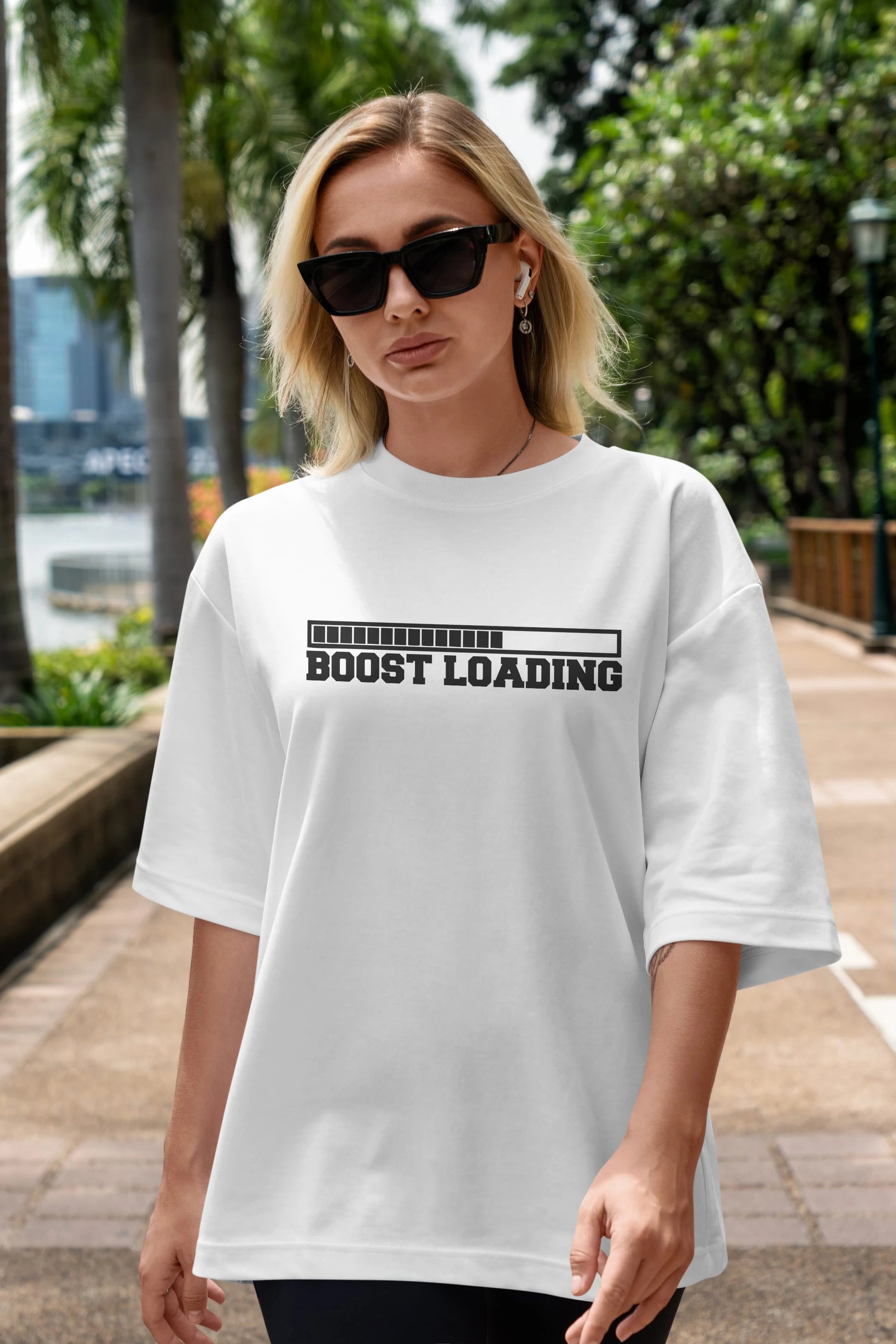 Boost Loading Ön Baskılı Oversize t-shirt %100 pamuk Erkek Kadın Unisex