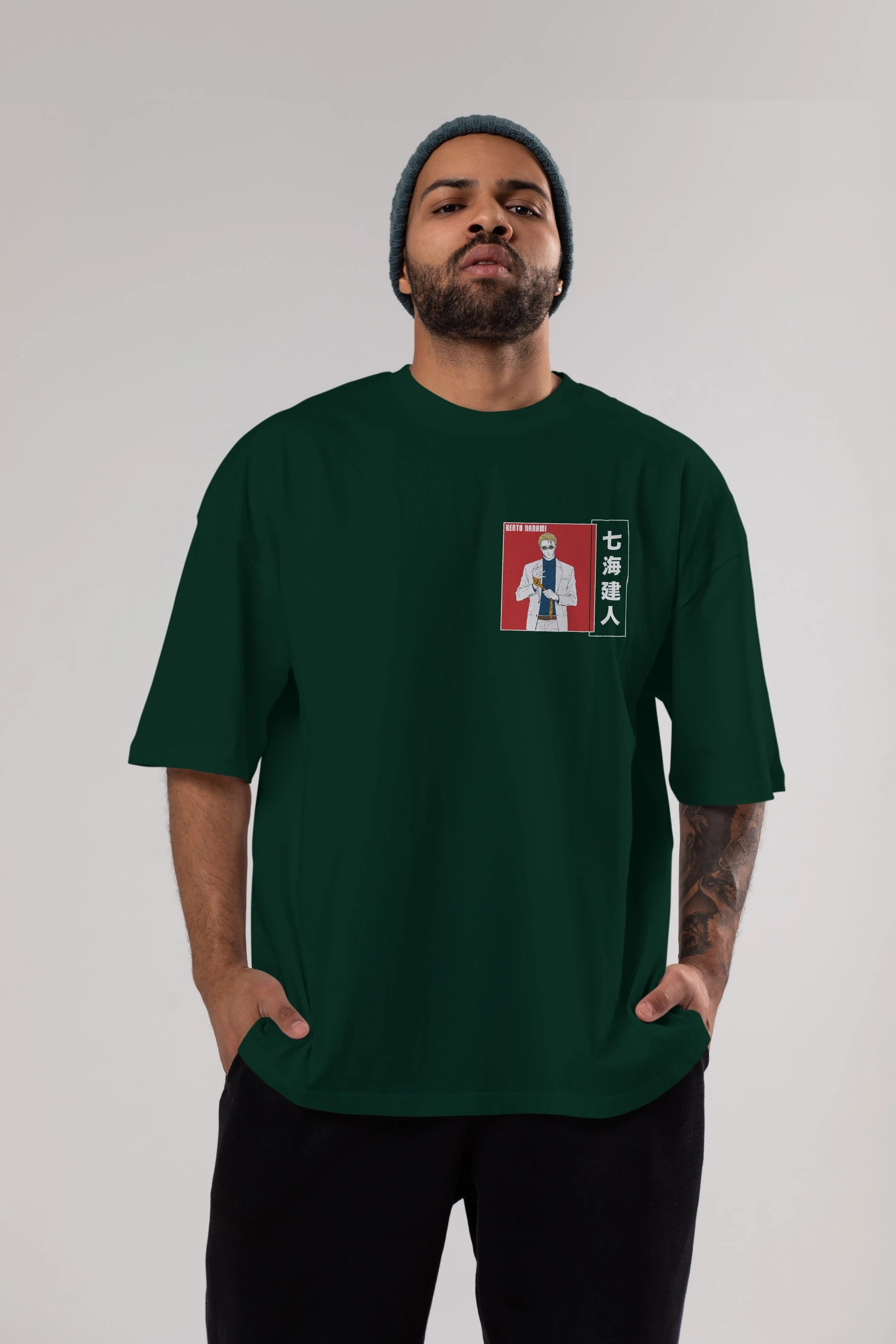 Kento Nanami 1 Ön Sol Baskılı Oversize t-shirt Erkek Kadın Unisex %100 Pamuk Bisiklet Yaka tişort