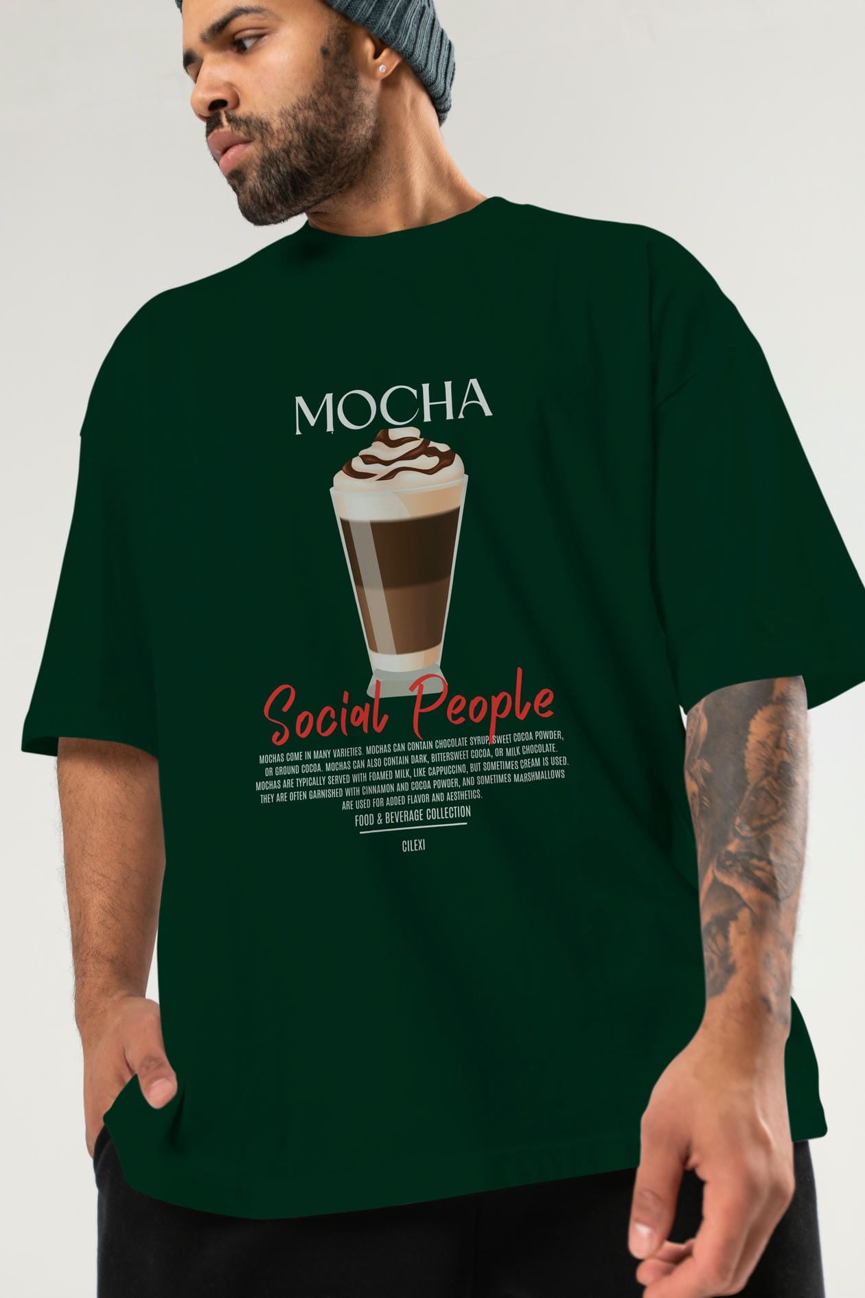 Mocha Kokteyl Serisi ön Baskılı Oversize t-shirt Erkek Kadın %100 Pamuk Bisiklet Yaka tişort