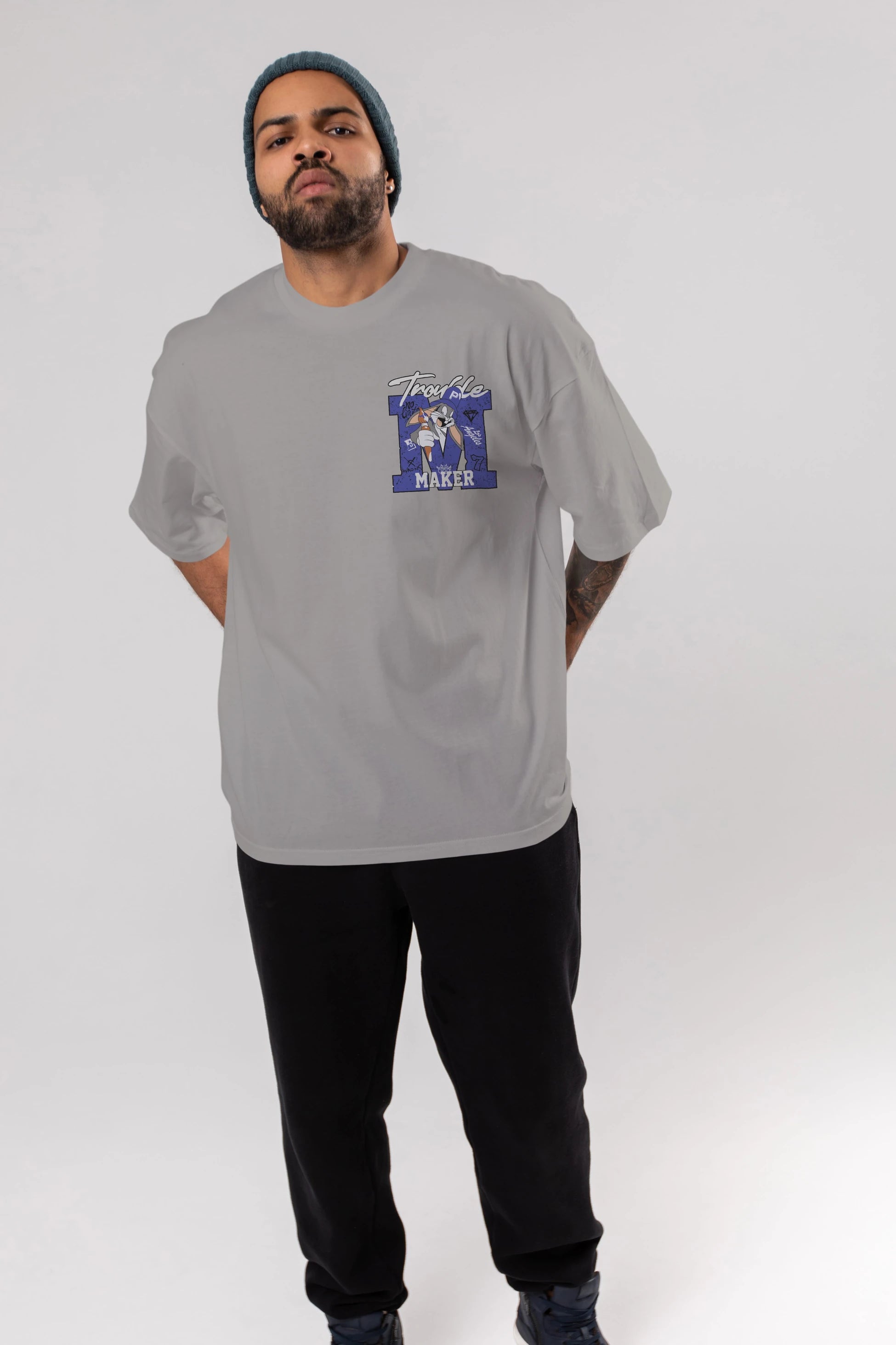 Bugs Bunny Ön Sol Baskılı Oversize t-shirt Erkek Kadın Unisex %100 Pamuk Bisiklet Yaka tişort
