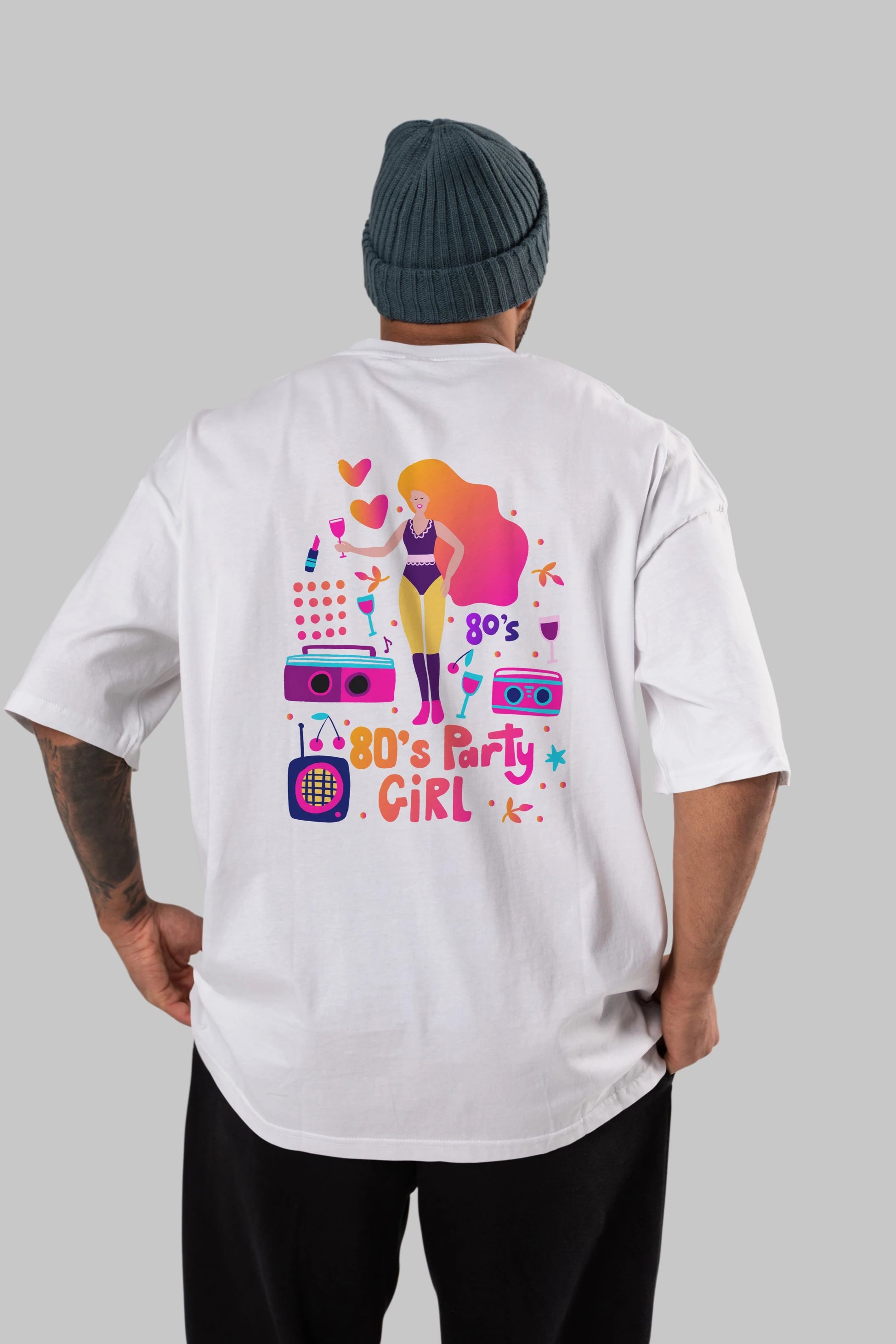 Retro Girl Party Arka Baskılı Oversize t-shirt Erkek Kadın Unisex