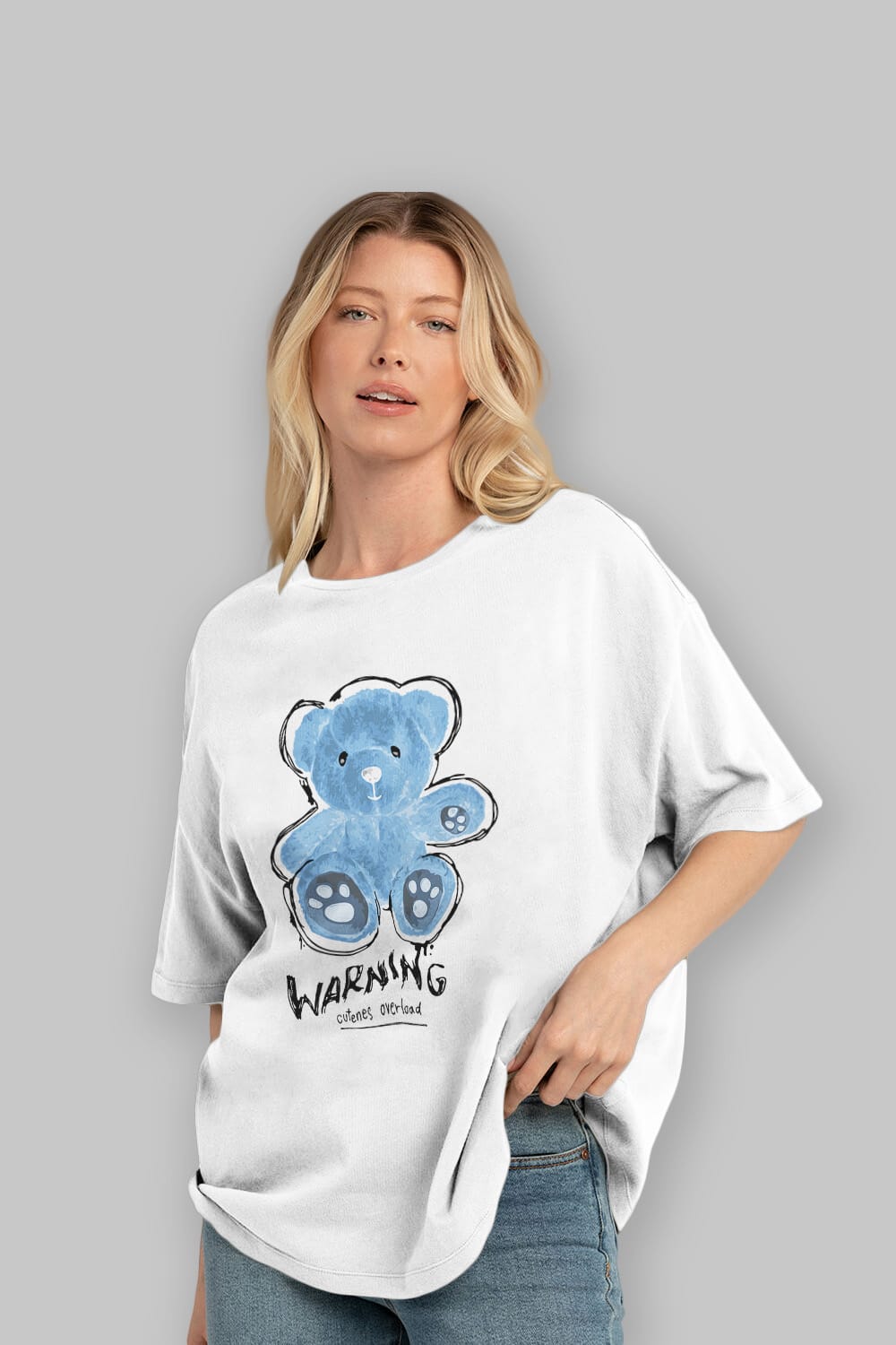 Warning Cuteness Bear Ön Baskılı Oversize t-shirt Erkek Kadın Unisex