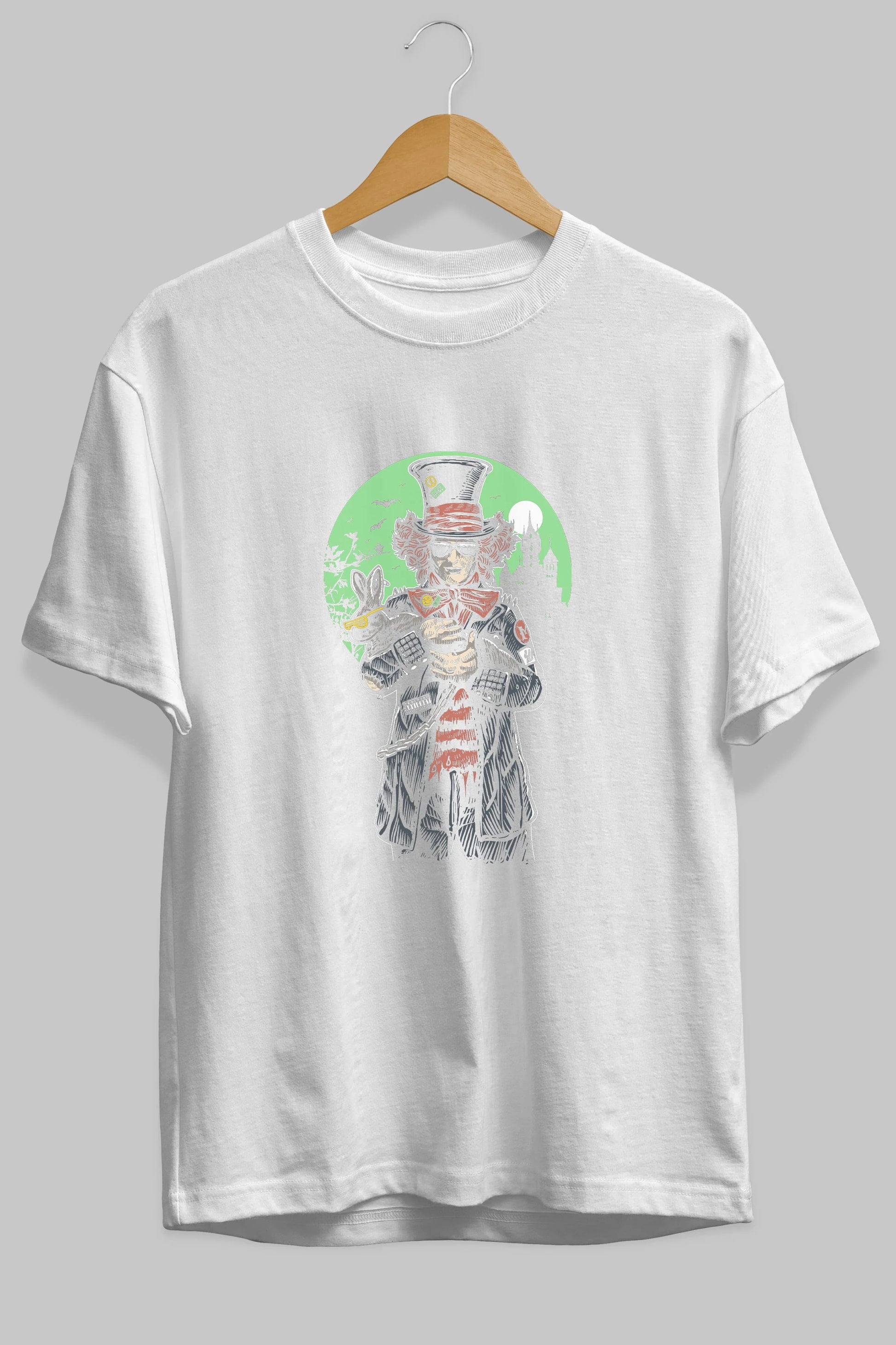 Mad Hatter Ön Baskılı Oversize t-shirt Erkek Kadın Unisex %100 Pamuk tişort