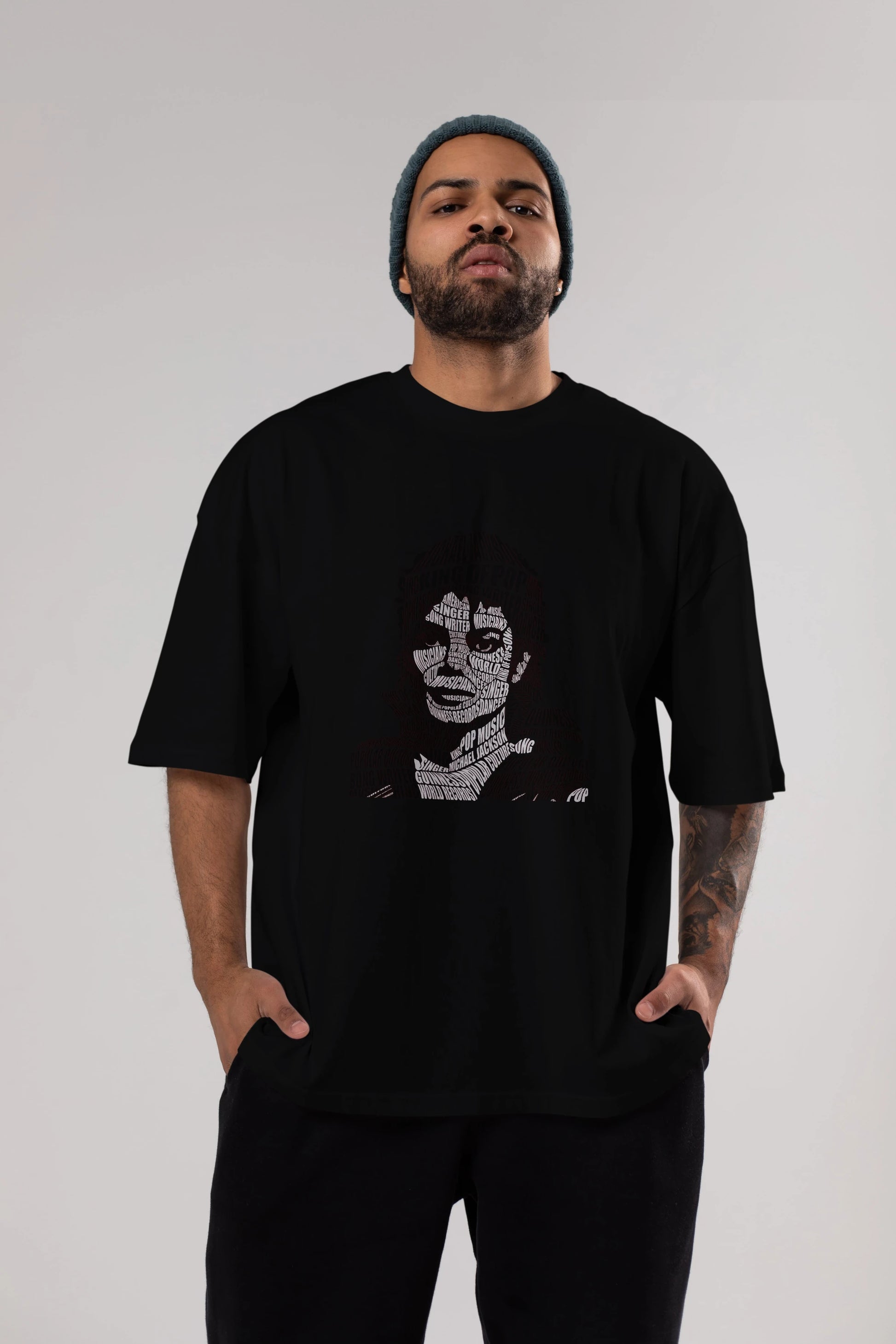 Michael Jackson Calligram Ön Baskılı Oversize t-shirt %100 pamuk Erkek Kadın Unisex