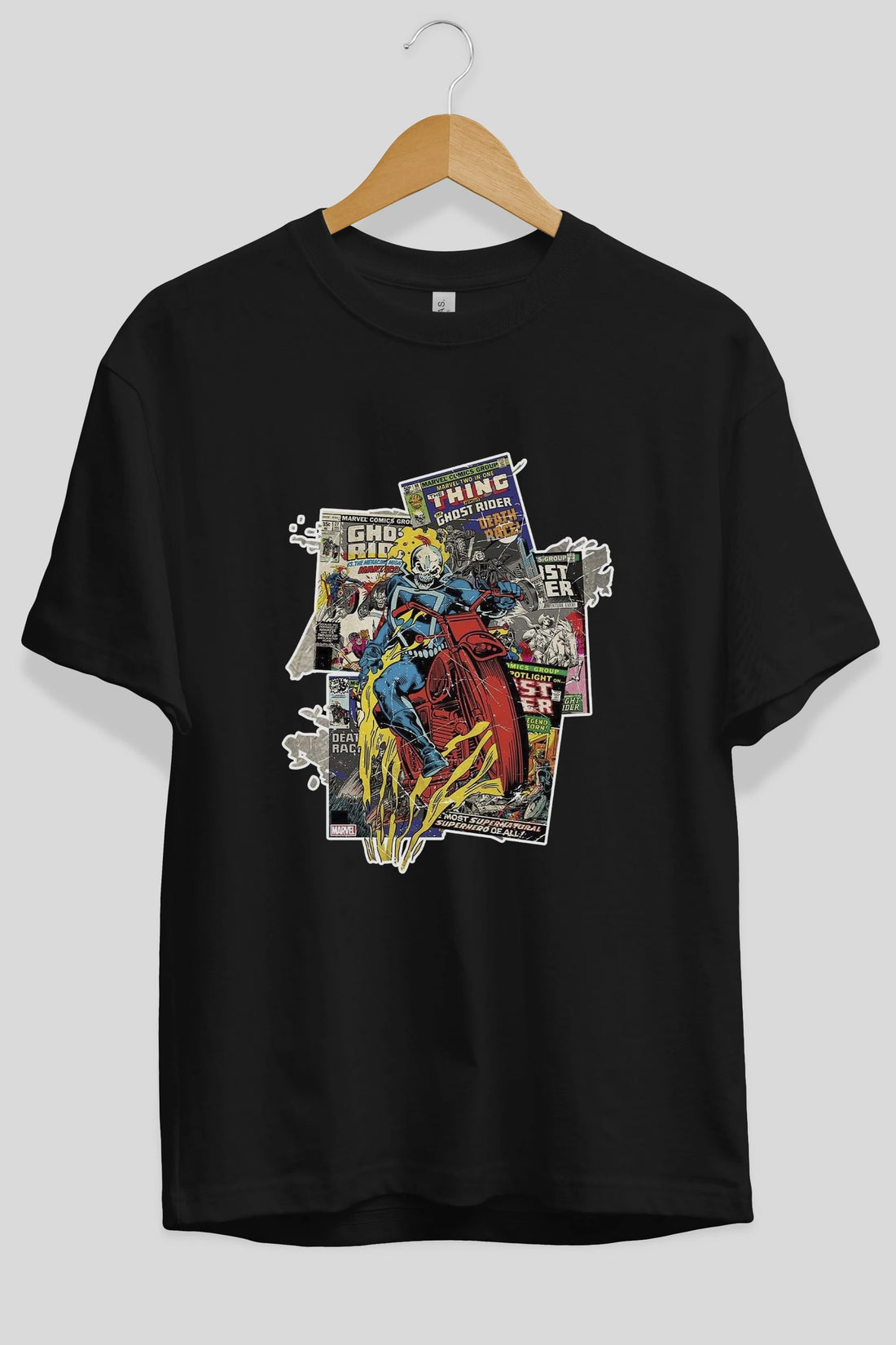 Ghost Rider Ön Baskılı Oversize t-shirt Erkek Kadın Unisex %100 Pamuk Bisiklet Yaka tişort