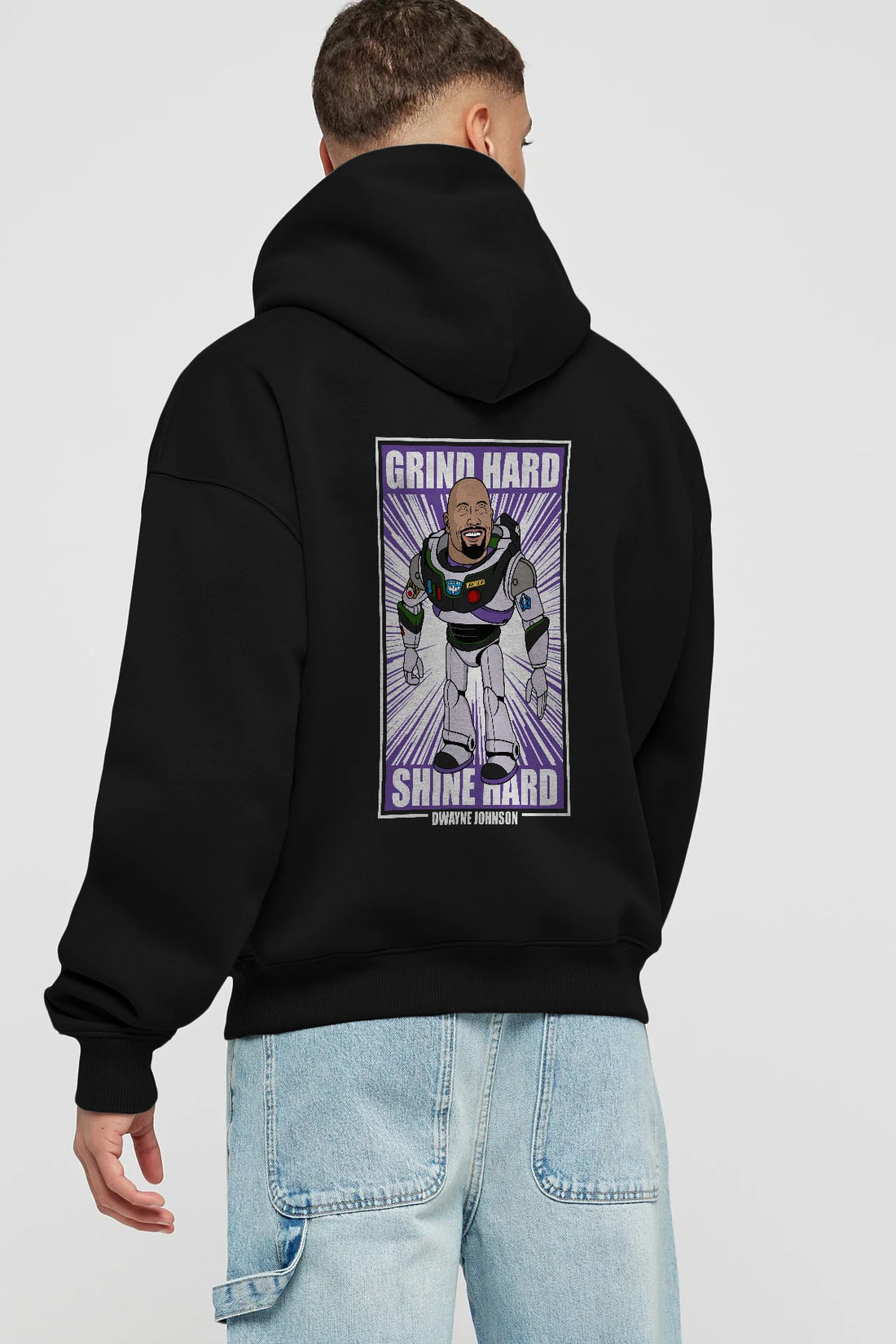 Dwayne Johnson Buzz Lightyear Arka Baskılı Hoodie Oversize Kapüşonlu Sweatshirt Erkek Kadın Unisex