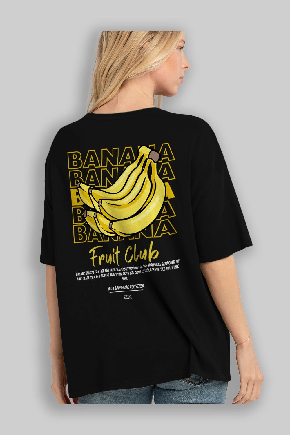 Banana Arka Baskılı Oversize t-shirt Erkek Kadın Pamuk Bisiklet Yaka tişort