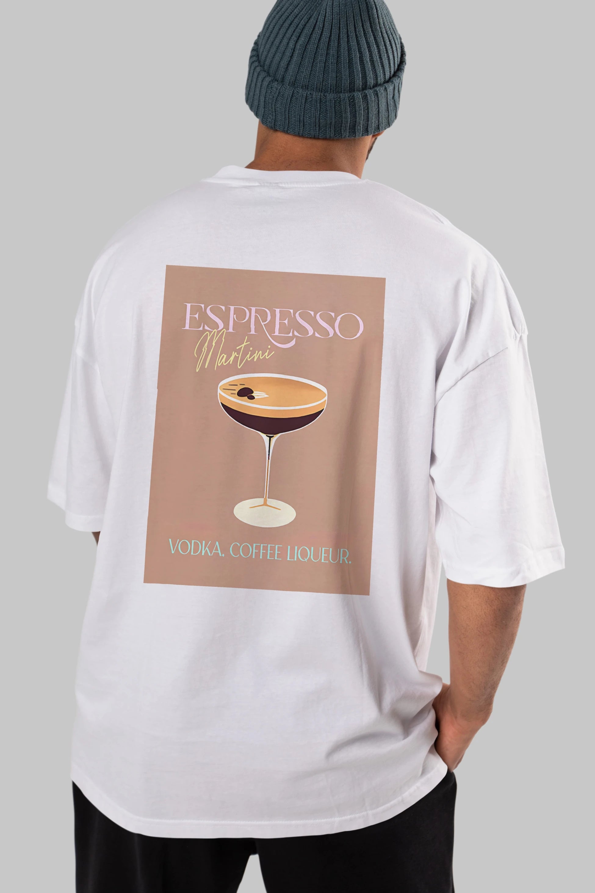 Espresso Martini Cocktail Arka Baskılı Oversize t-shirt Erkek Kadın Unisex %100 Pamuk Bisiklet Yaka tişort