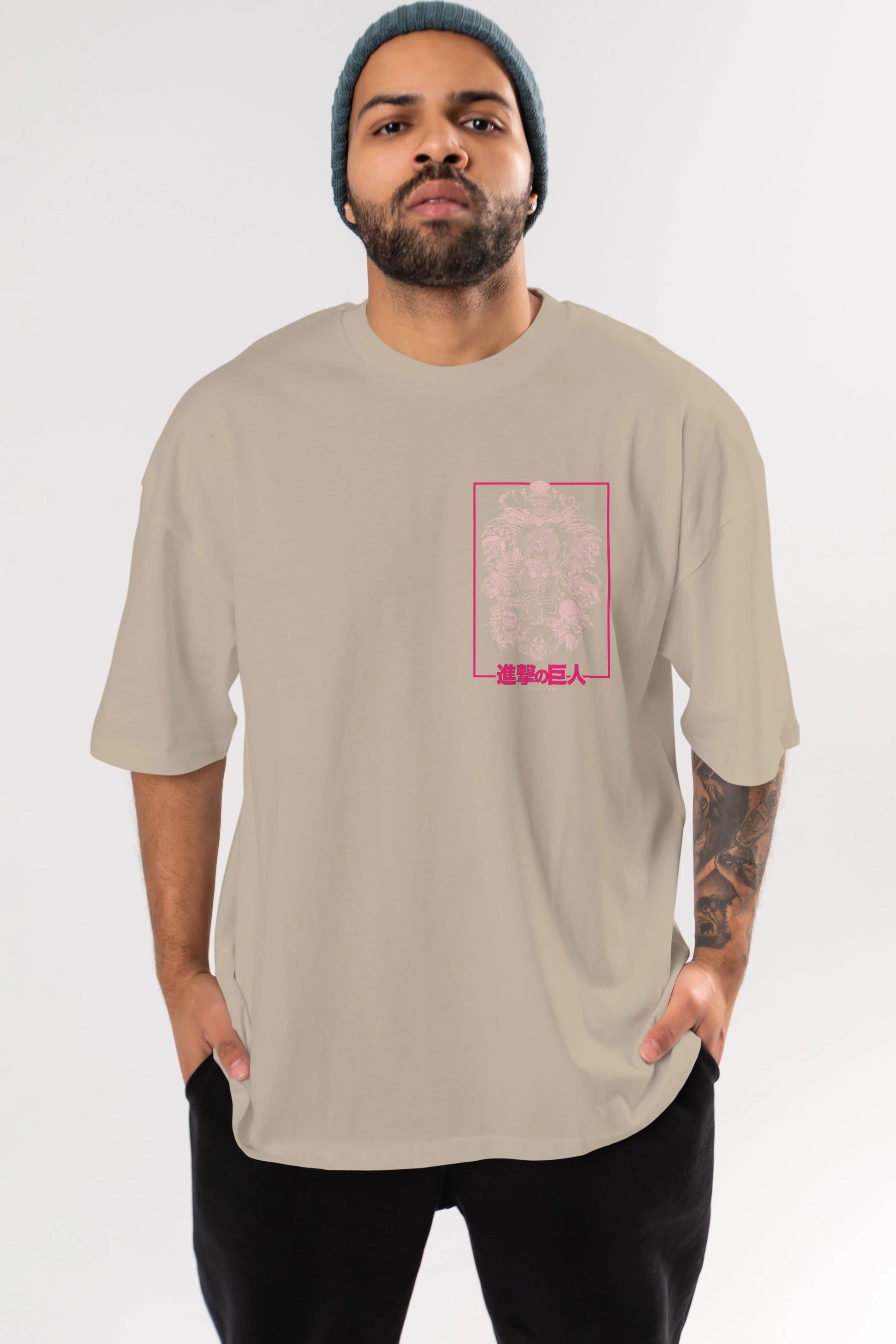 ATTACK ON TITANS Ön Sol Baskılı Oversize t-shirt Erkek Kadın Unisex %100 Pamuk Bisiklet Yaka tişort