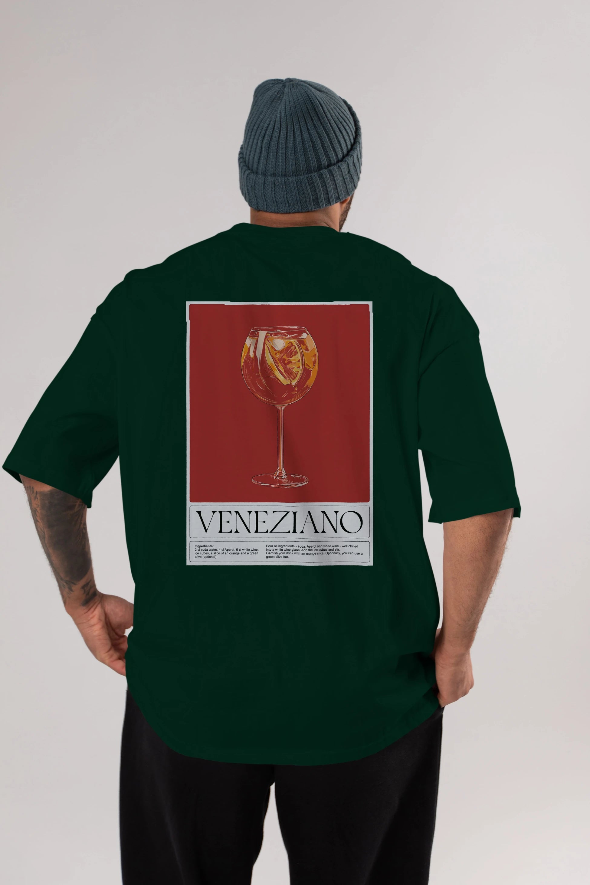 Veneziano Arka Baskılı Oversize t-shirt Erkek Kadın Unisex %100 Pamuk Bisiklet Yaka tişort
