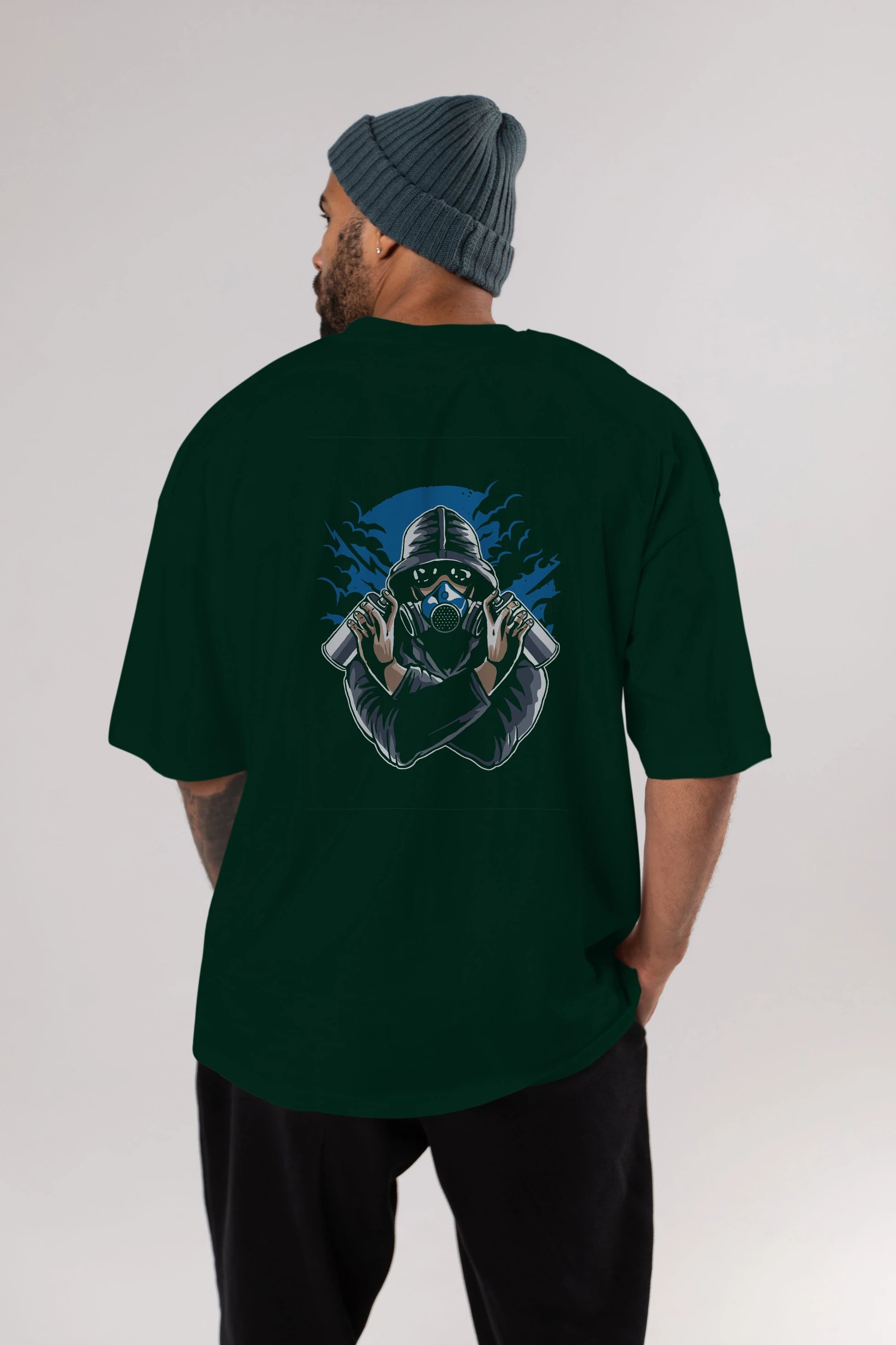 Graffiti Gasmask Arka Baskılı Oversize t-shirt Erkek Kadın Unisex %100 Pamuk
