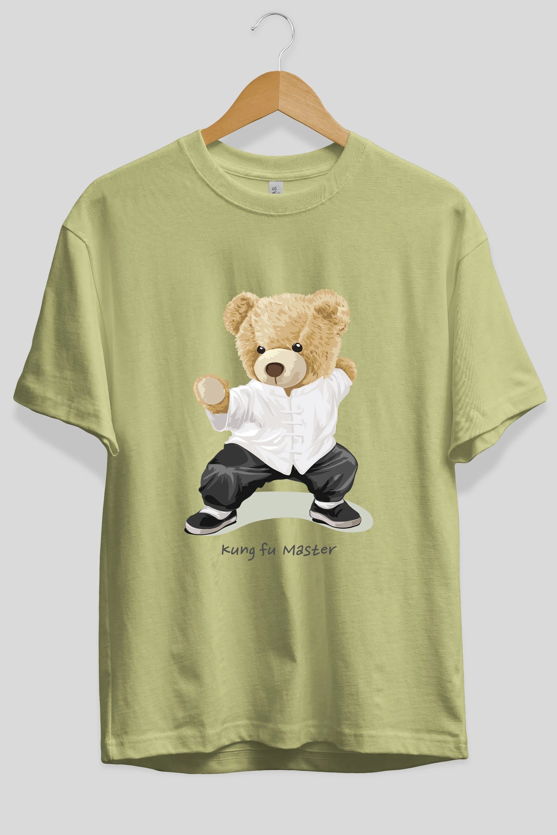 Teddy Bear Kung Fu Master Ön Baskılı Oversize t-shirt Erkek Kadın Unisex %100 Pamuk