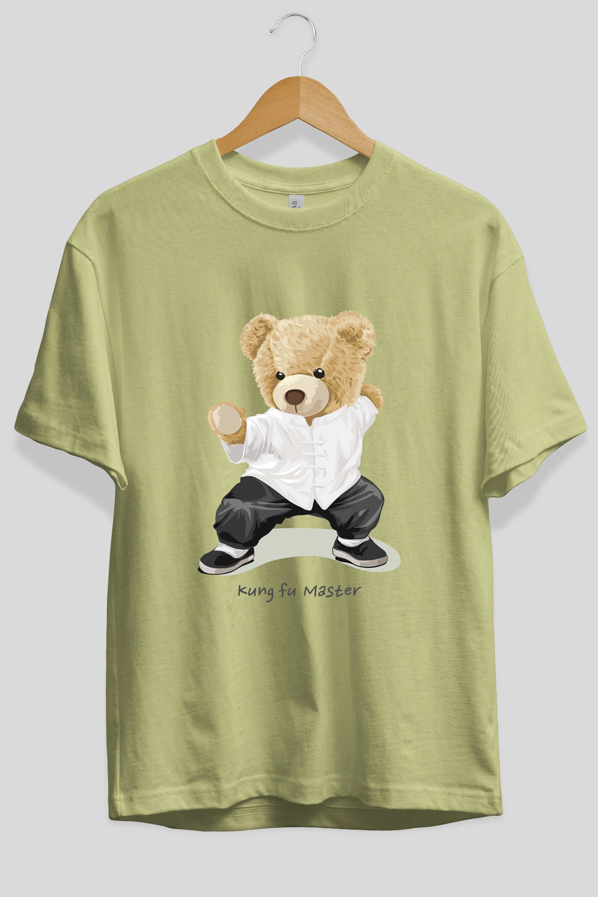Teddy Bear Kung Fu Master Ön Baskılı Oversize t-shirt Erkek Kadın Unisex %100 Pamuk
