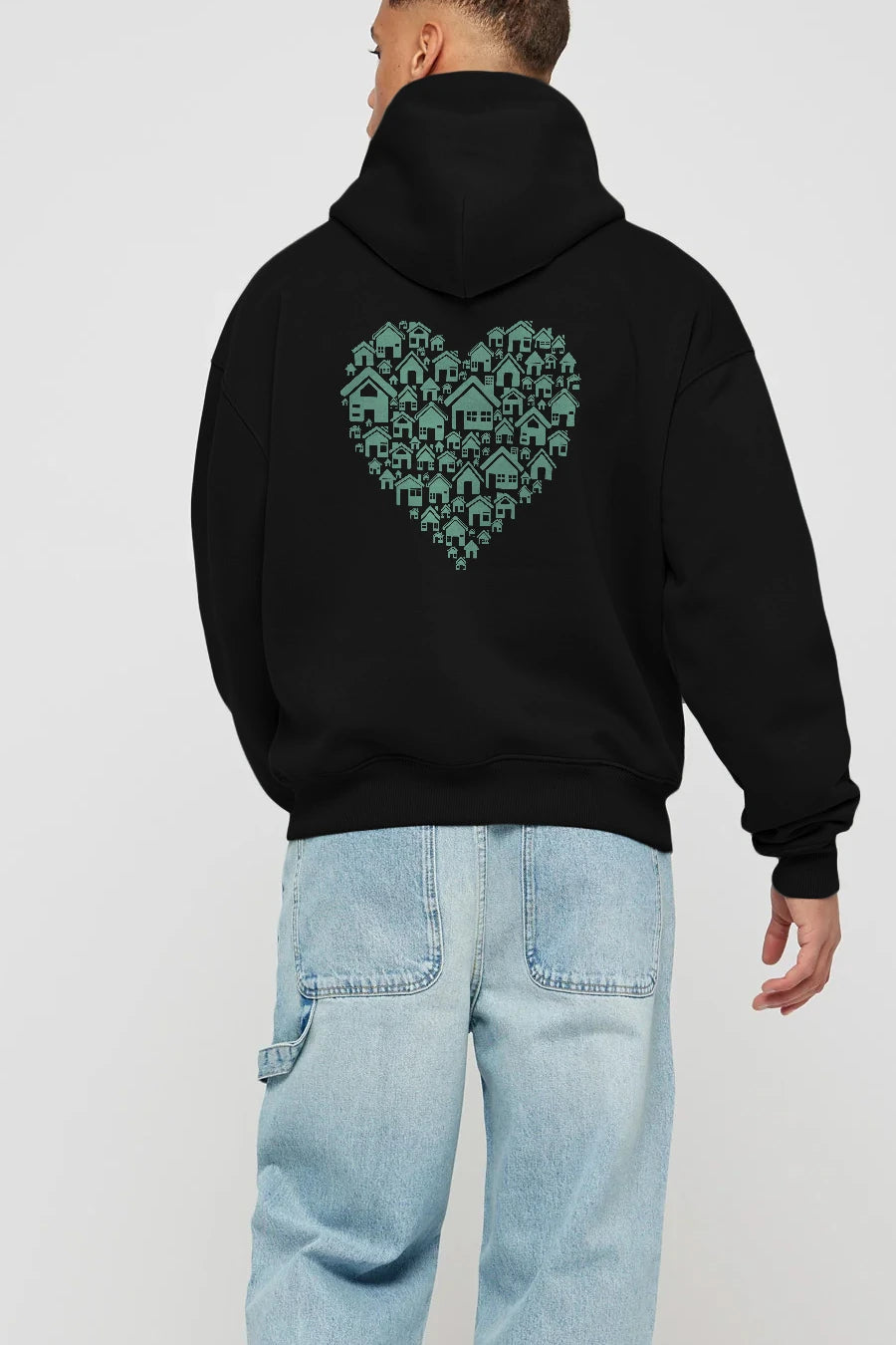 Home Heart Arka Baskılı Hoodie Oversize Kapüşonlu Sweatshirt Erkek Kadın Unisex