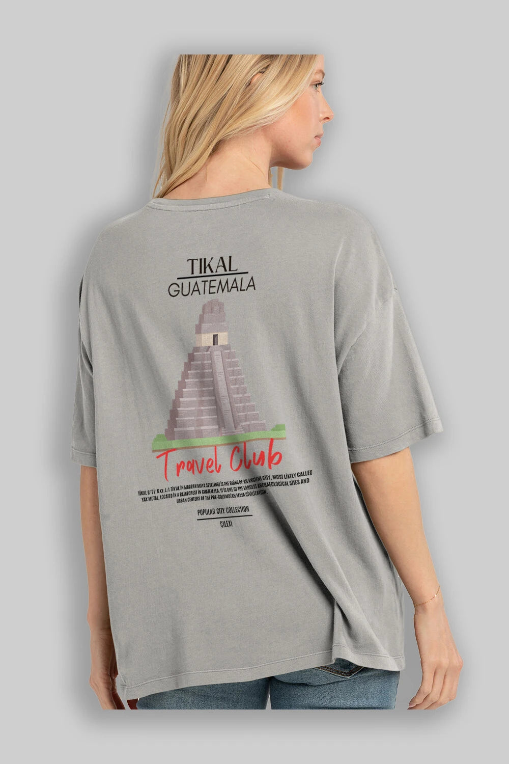 Tikal Guatemala Arka Baskılı Oversize t-shirt Erkek Kadın Pamuk Bisiklet Yaka tişort